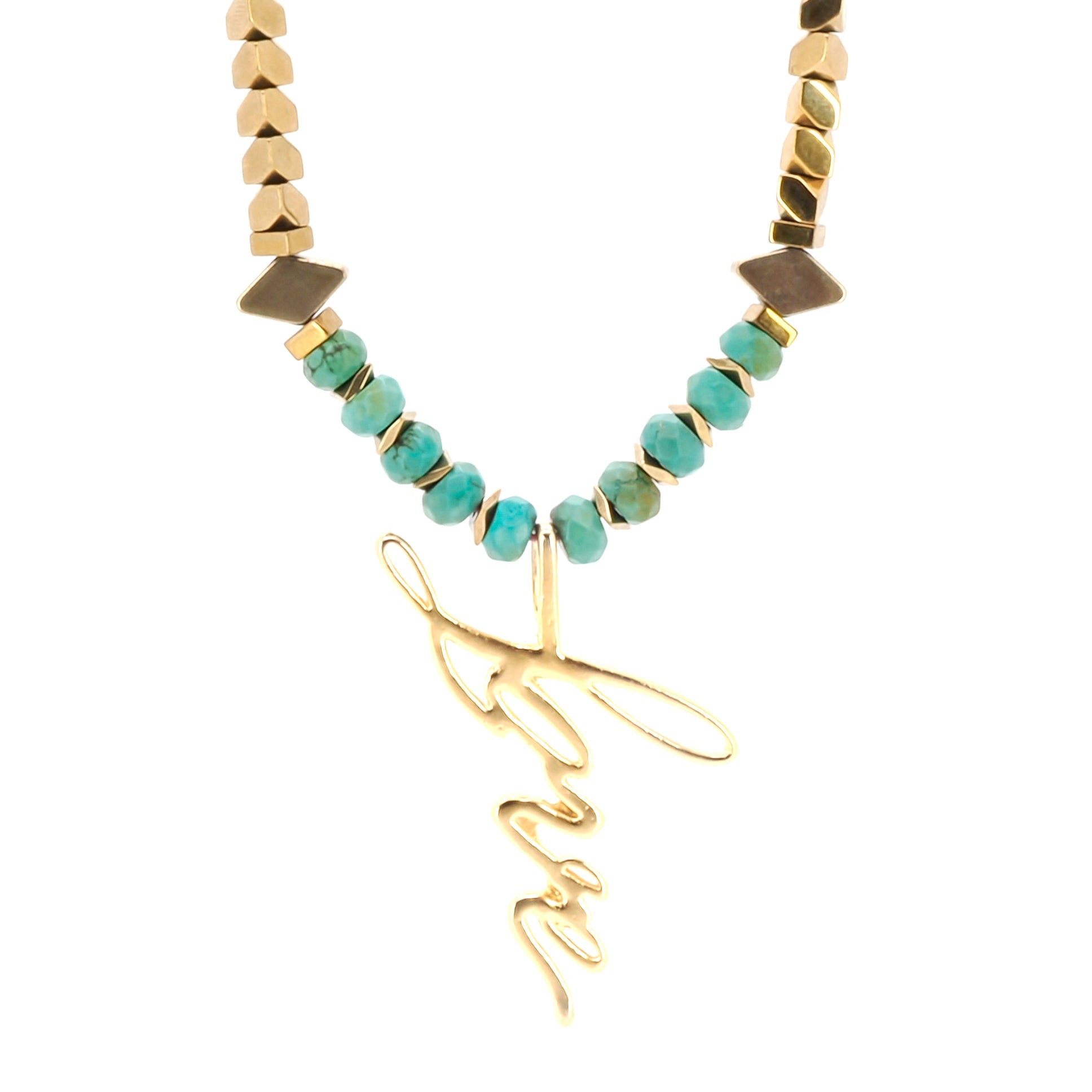 Women’s Gold / Green Love Charm Green Beaded Necklace Ebru Jewelry