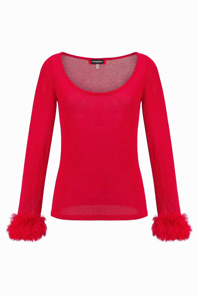 Women’s Red Knit Top With Handmade Knit Cuffs Extra Small Andreeva