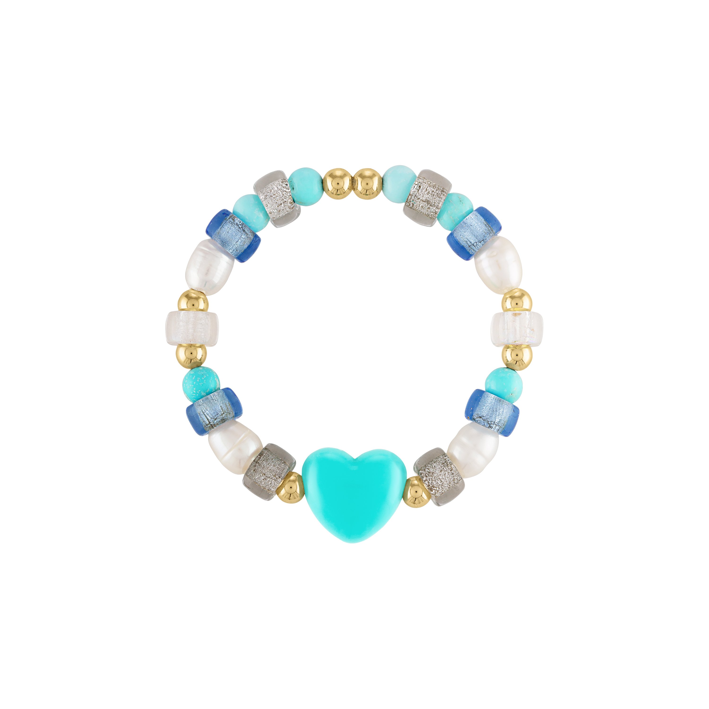 Women’s Blue Aqua Puff Heart Glass Bead Bracelet Olivia Le