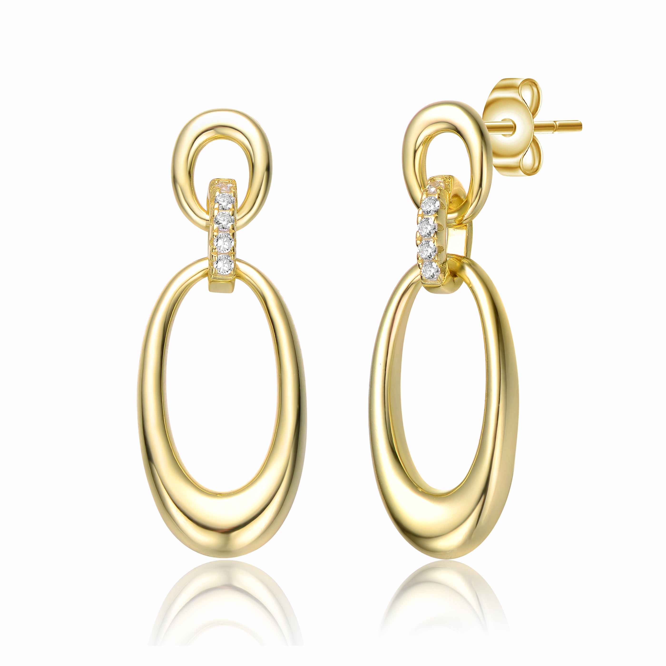 Women’s Gold / White Marguerite Golden Cz Oval Drop Earrings Genevive Jewelry