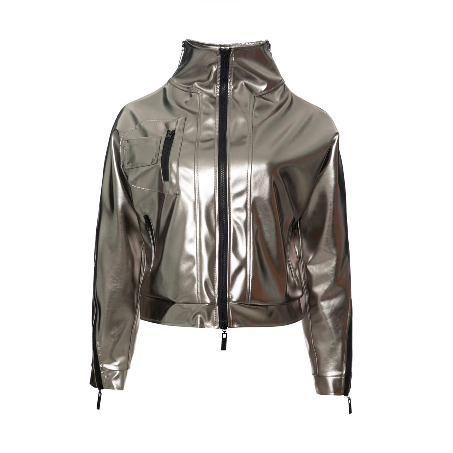 Women’s Silver Tech Pelle Detached Zipper Jacket Graphite Medium Balletto Athleisure Couture