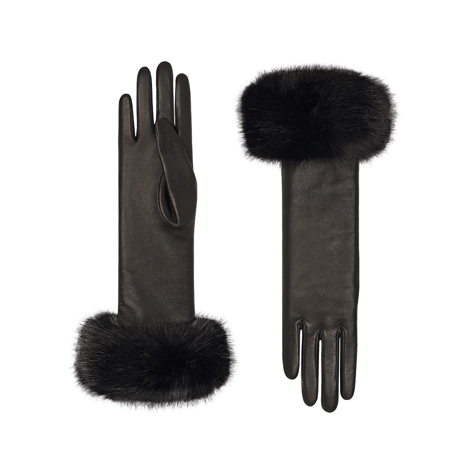 Women’s Lucie Leather Glove W/ Faux Fur Cuff - Black 7.5" Cornelia James