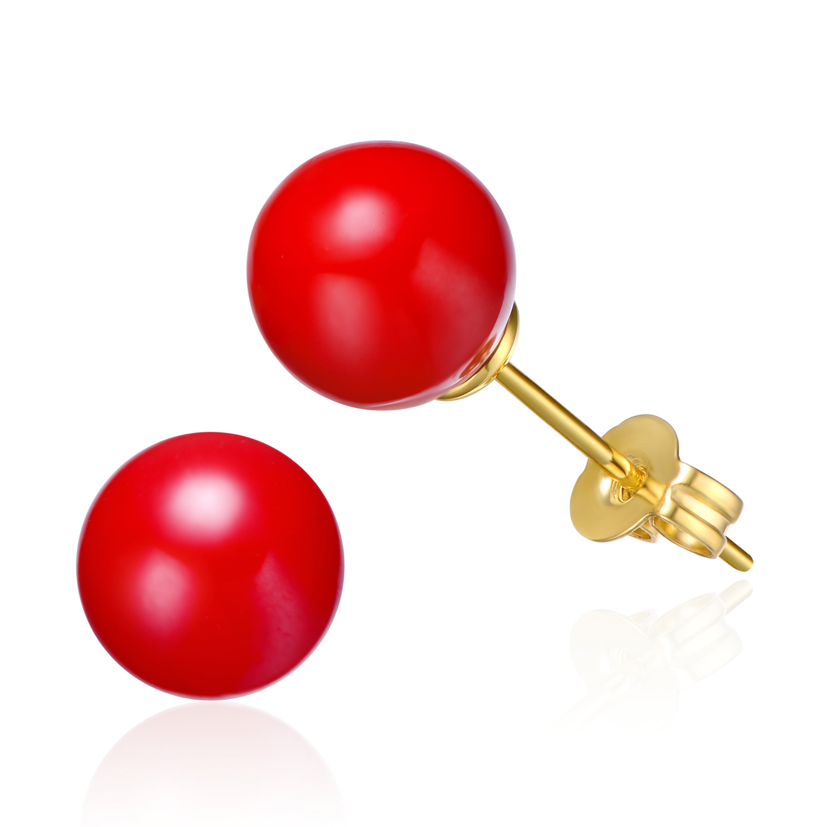 Women’s Gold / Red Rachel Glauber Yellow Gold Plated Stud Earrings With Red Enamel Round Pearl For Kids Genevive Jewelry