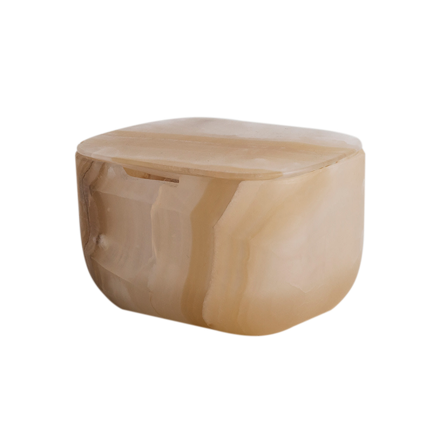 Yellow / Orange Square Travertine Container - Amber Alabaster And Jacob