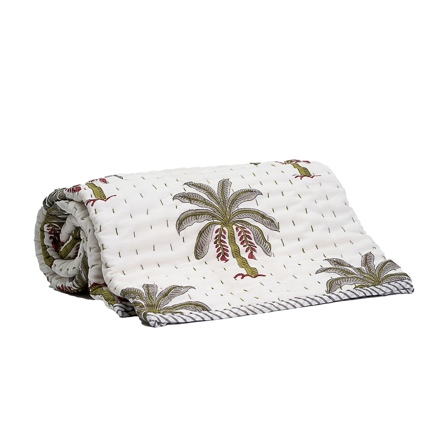 Green / Grey / White Andaman Kantha Twin Blanket Kaapus Co.