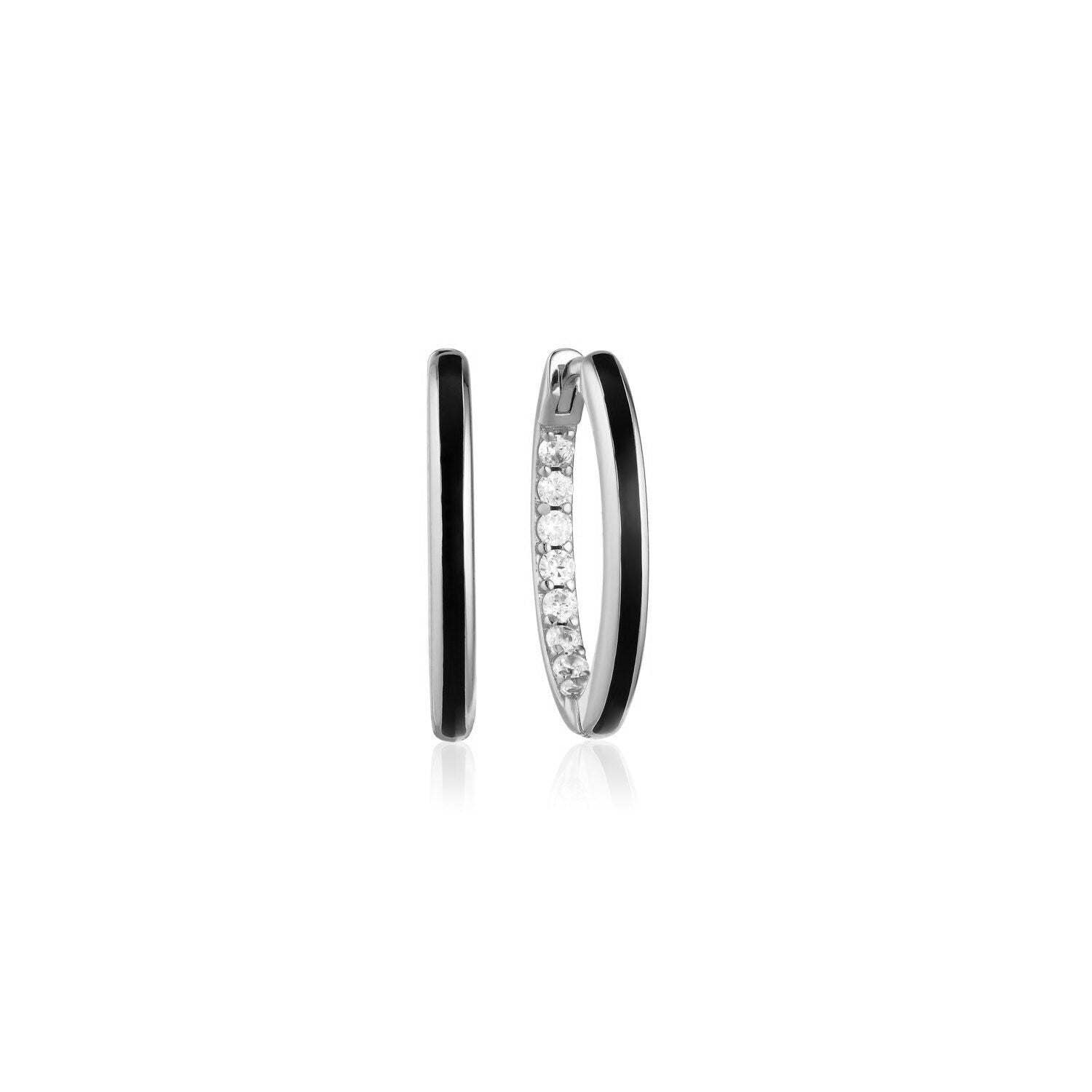 Women’s Silver / Black Small Black Enamel Hoop Earrings In Silver Gold Trip