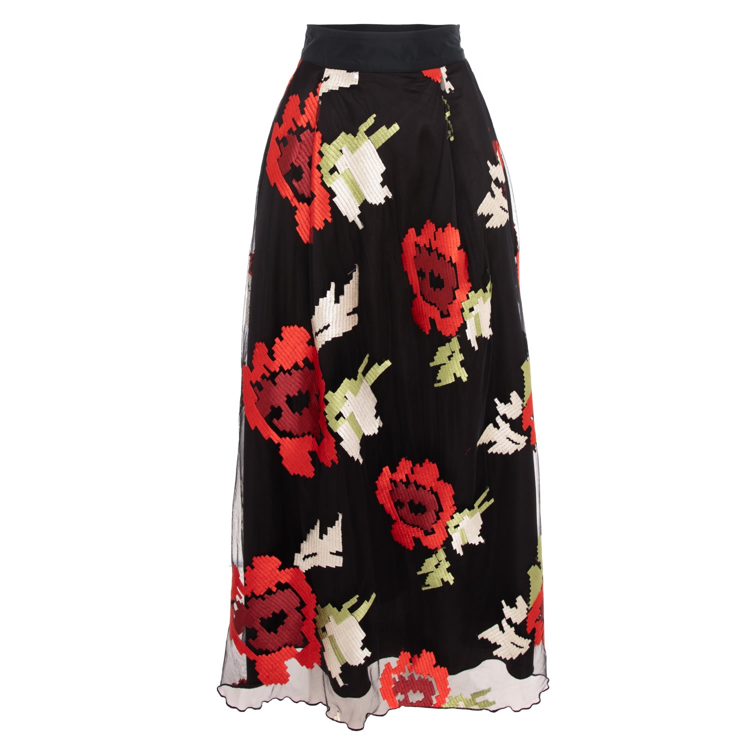 Women’s Tulle Maxi Skirt With Multicolor Floral Embroidery XXL Izabela Mandoiu