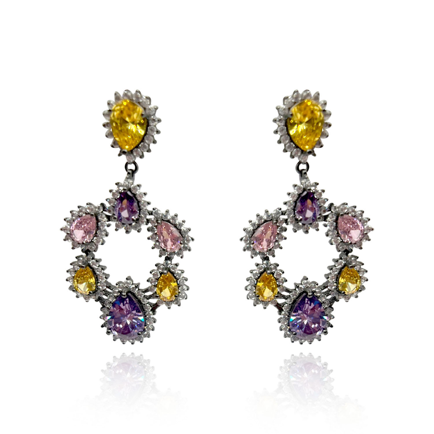 Women’s Black Rhodium Earrings With Multi Color Cubic Zirconium Michael Nash Jewelry