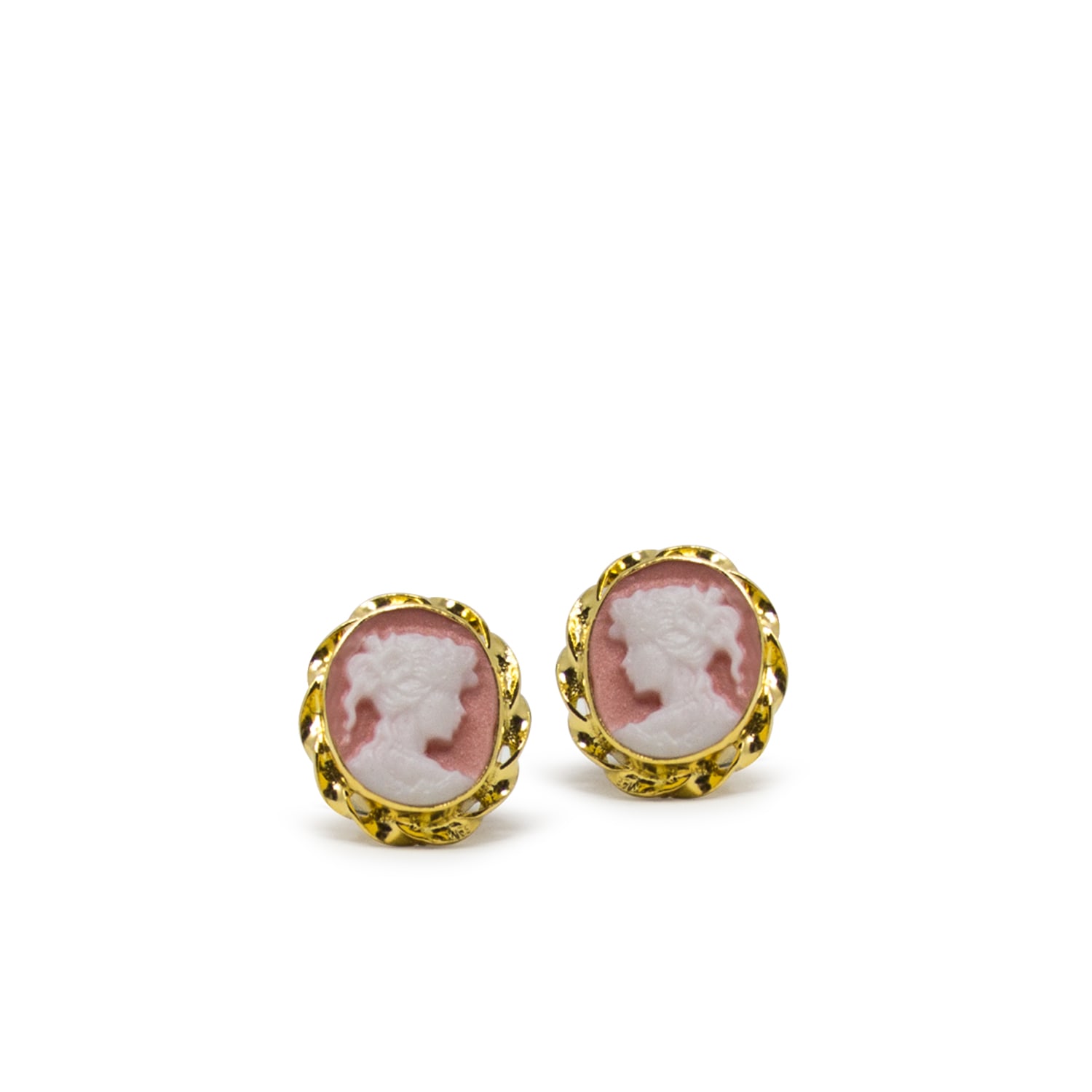 Women’s Gold / Pink / Purple Gold-Plated Pink Mini Cameo Stud Earrings Vintouch Italy
