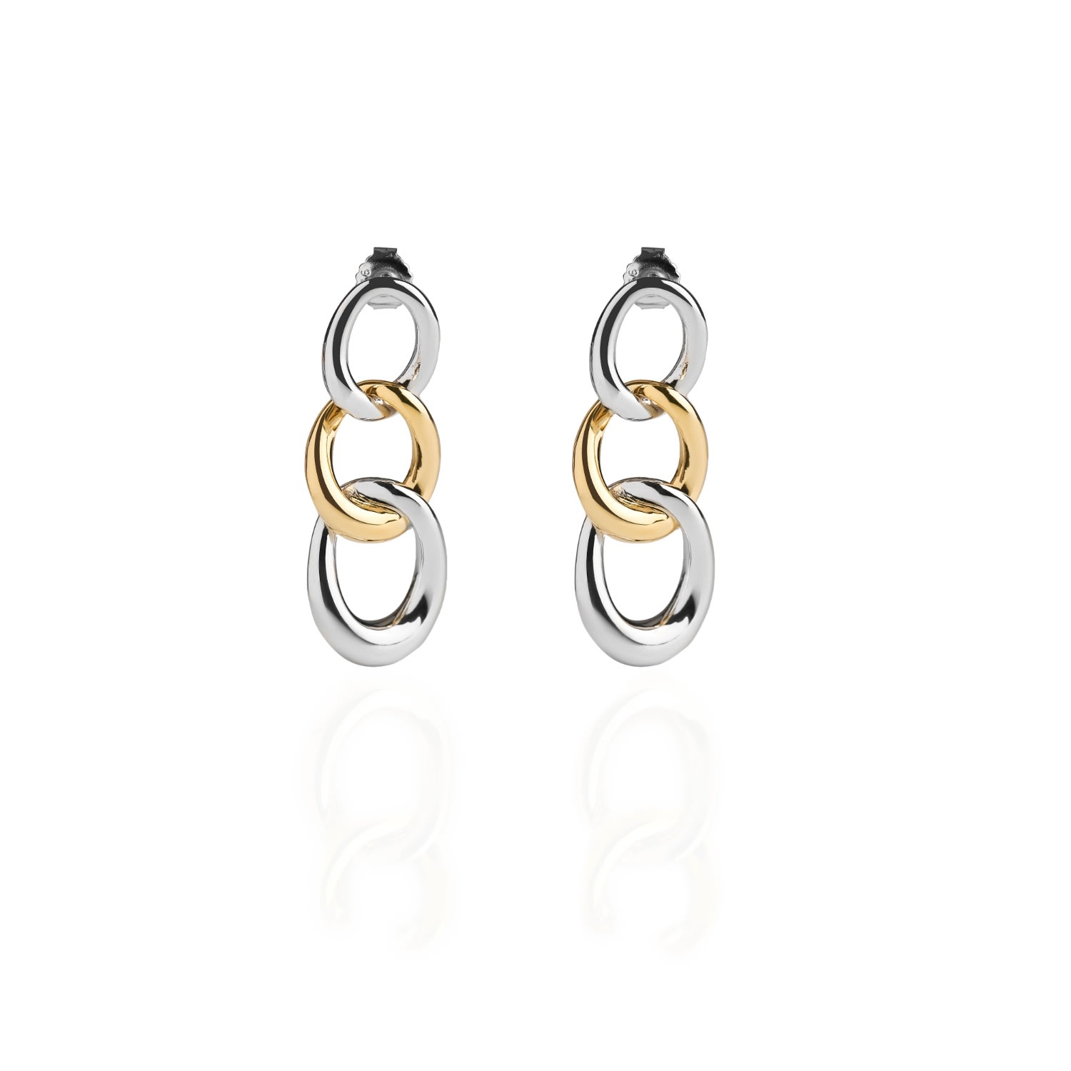 Women’s Three Curb Chain Links Earrings In Metal And Gold By Eda Dogan