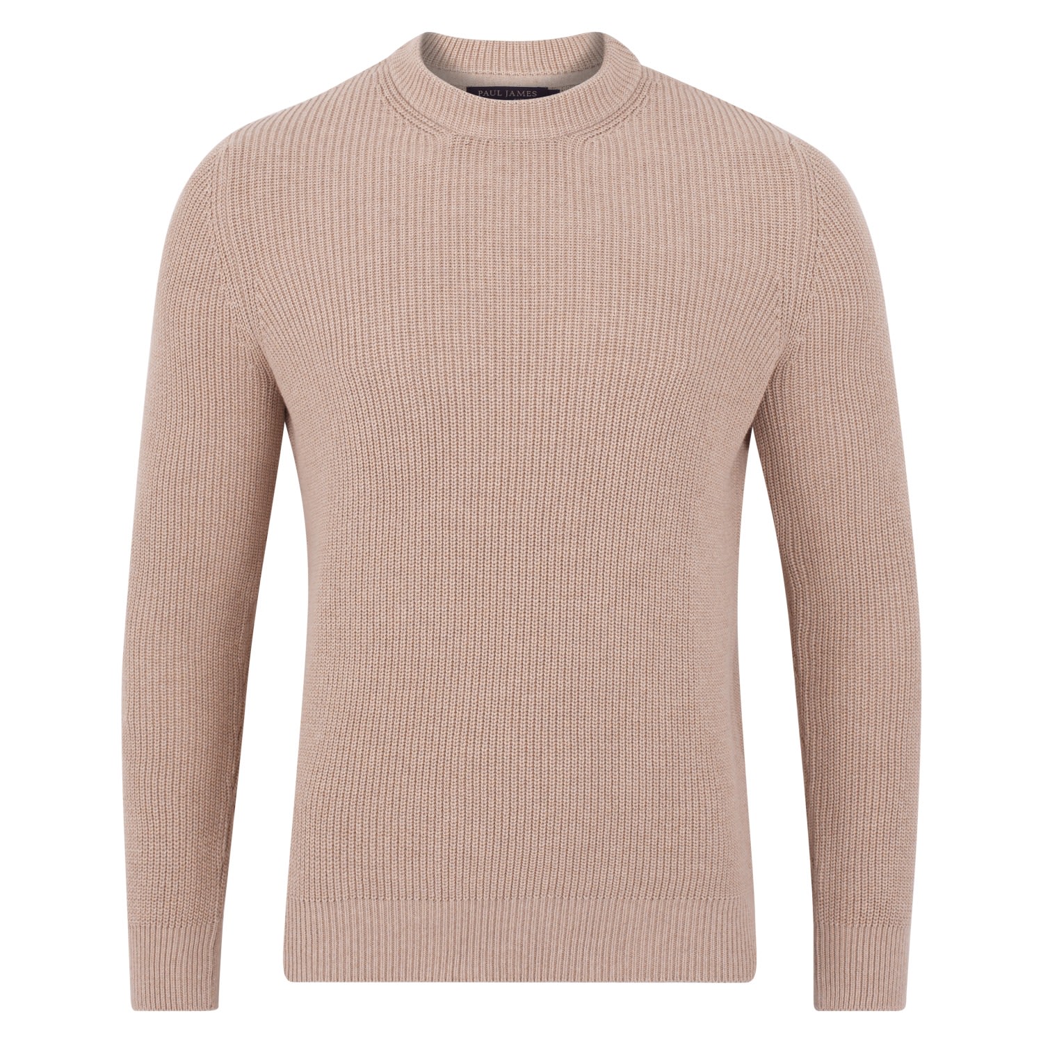 Brown Mens Midweight Cotton Fisherman Rib Noah Jumper - Sand Large Paul James Knitwear