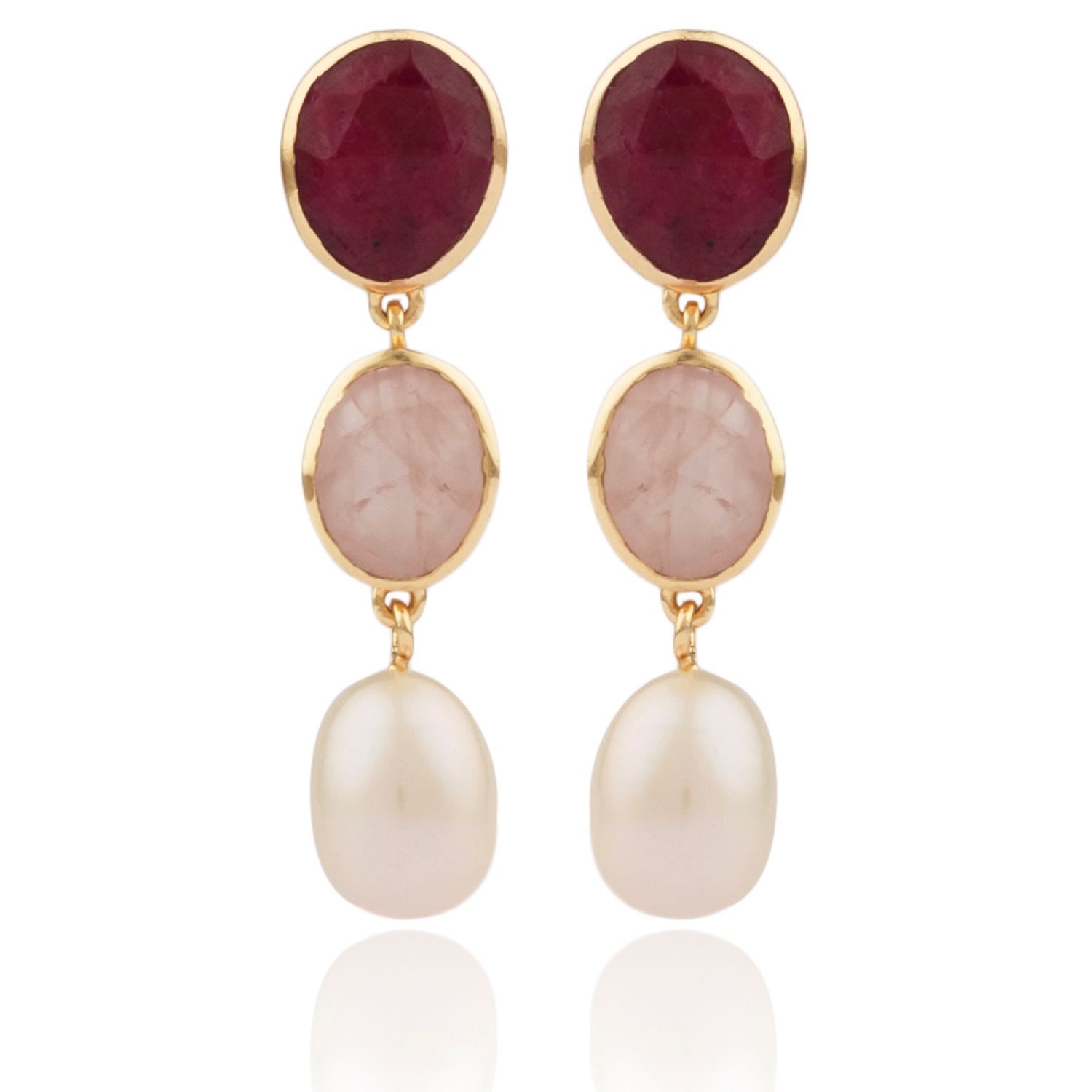 Women’s Pink / Purple Reine Drop Earrings With Semi-Precious Stones And Pearls House of Elliott