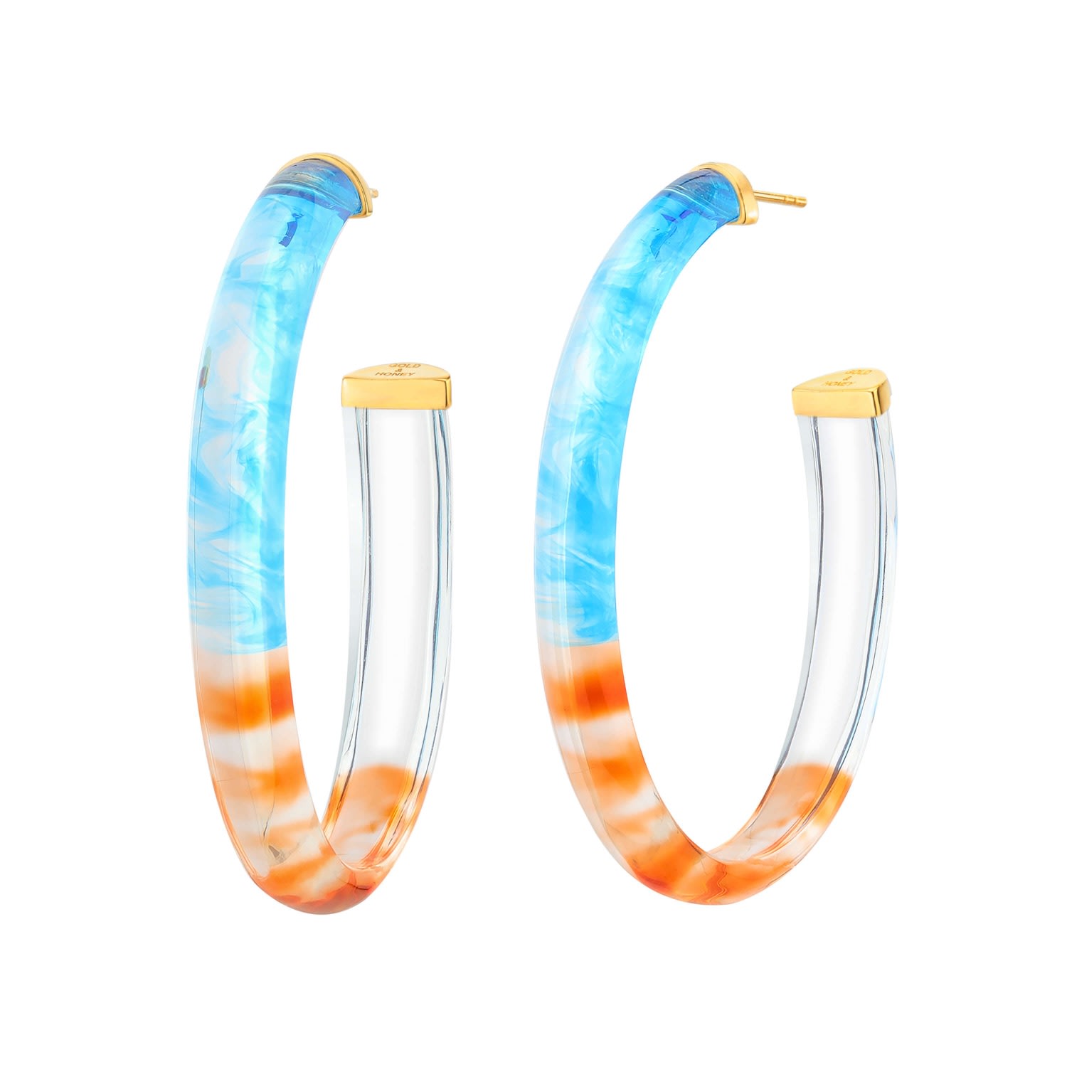 Women’s Blue / Gold Blue And Orange Tie Dye Hoops Gold & Honey