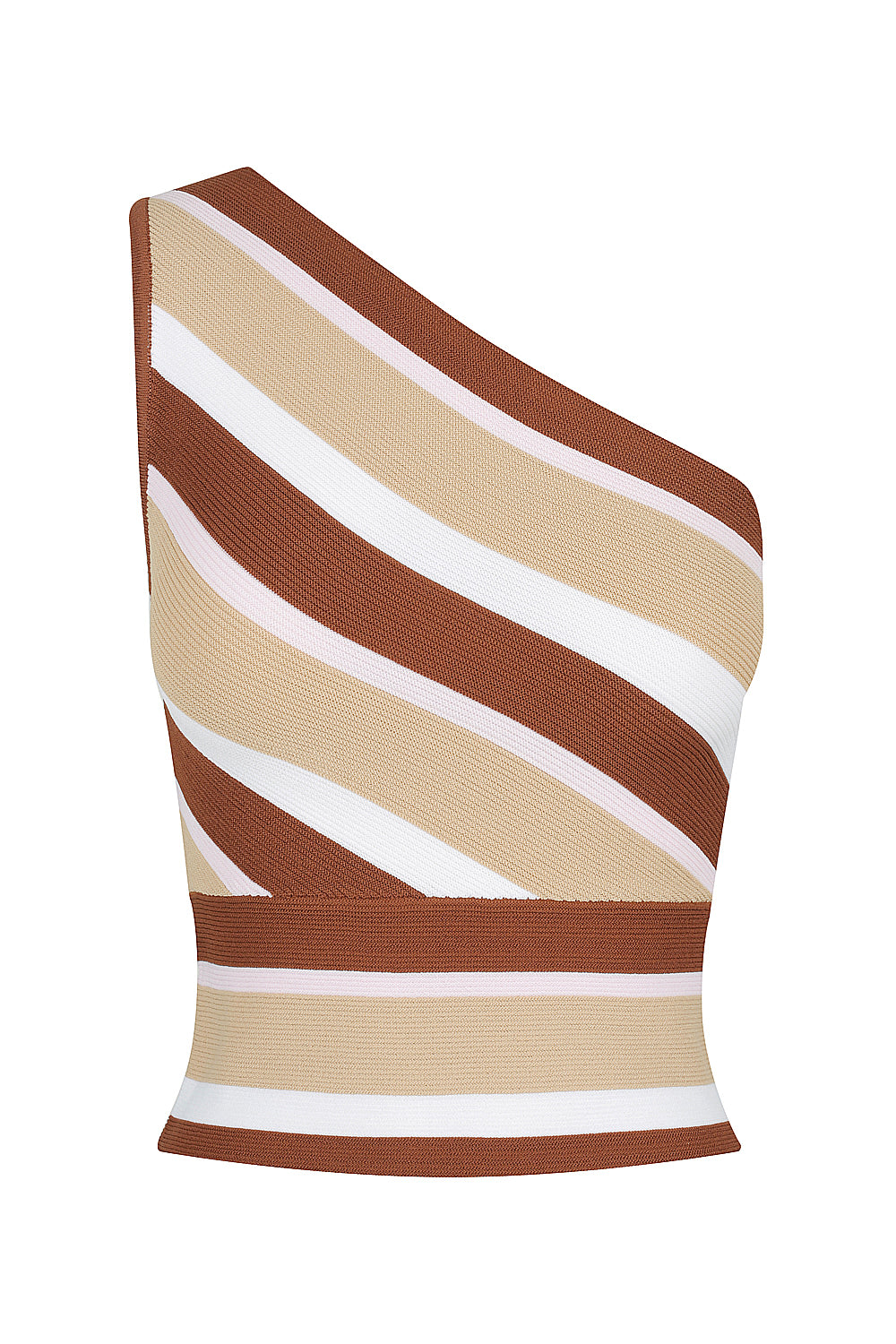 Women’s Brown St Tropez One Shoulder Knit Tank - Neapolitan Stripe Extra Small St Cloud Label