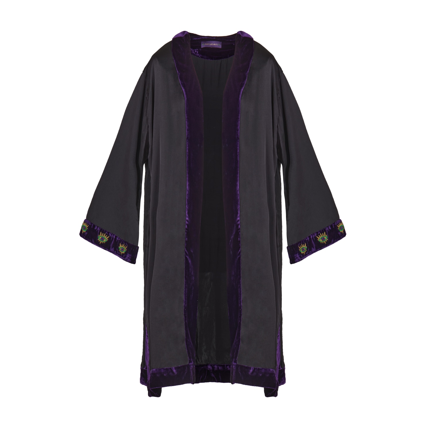 Women’s Black / Pink / Purple The Midnight Silk And Velvet Kimono With Eye Embroidery One Size Mirayama