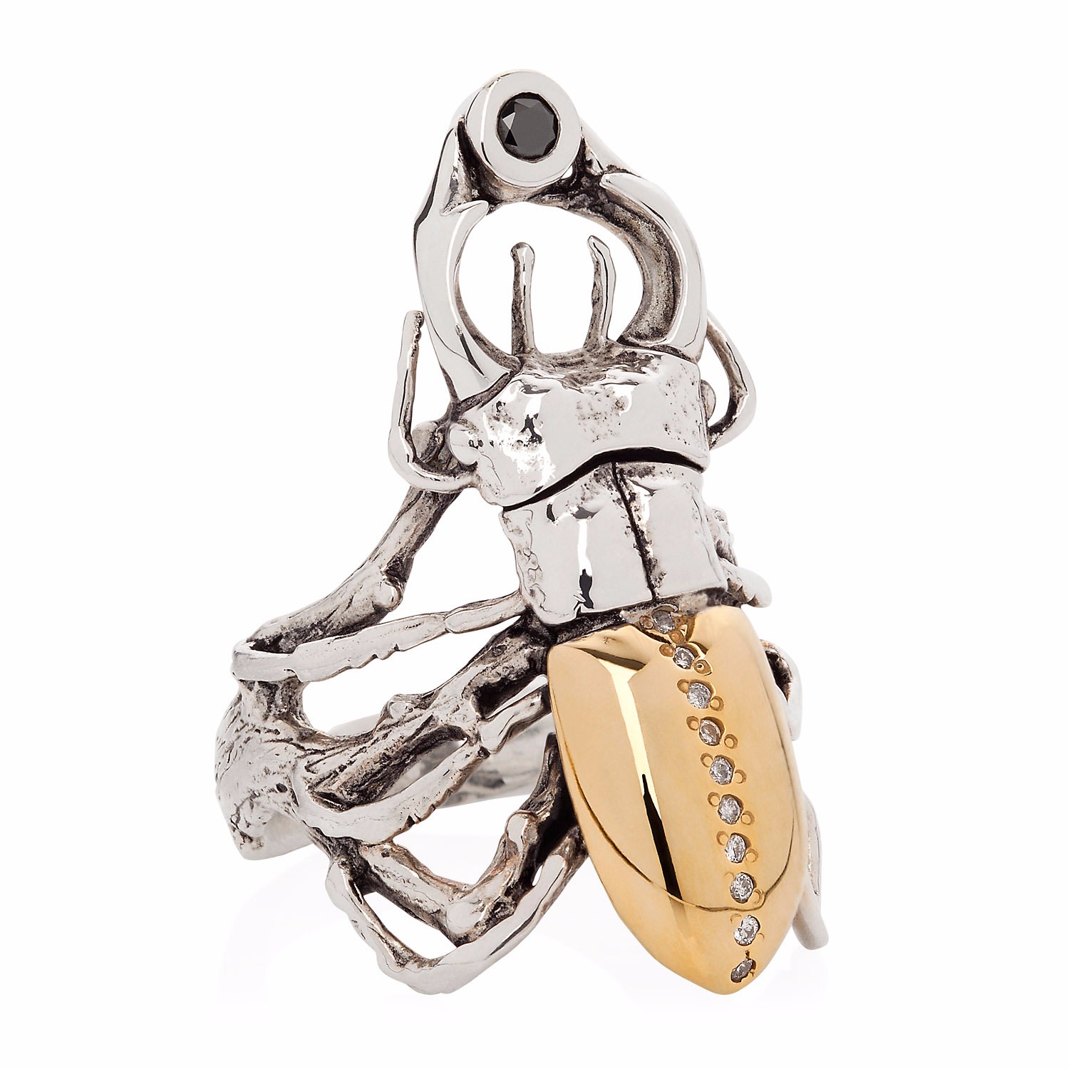 Women’s Silver / Gold Gilded Stag Beetle Ring Yasmin Everley Jewellery