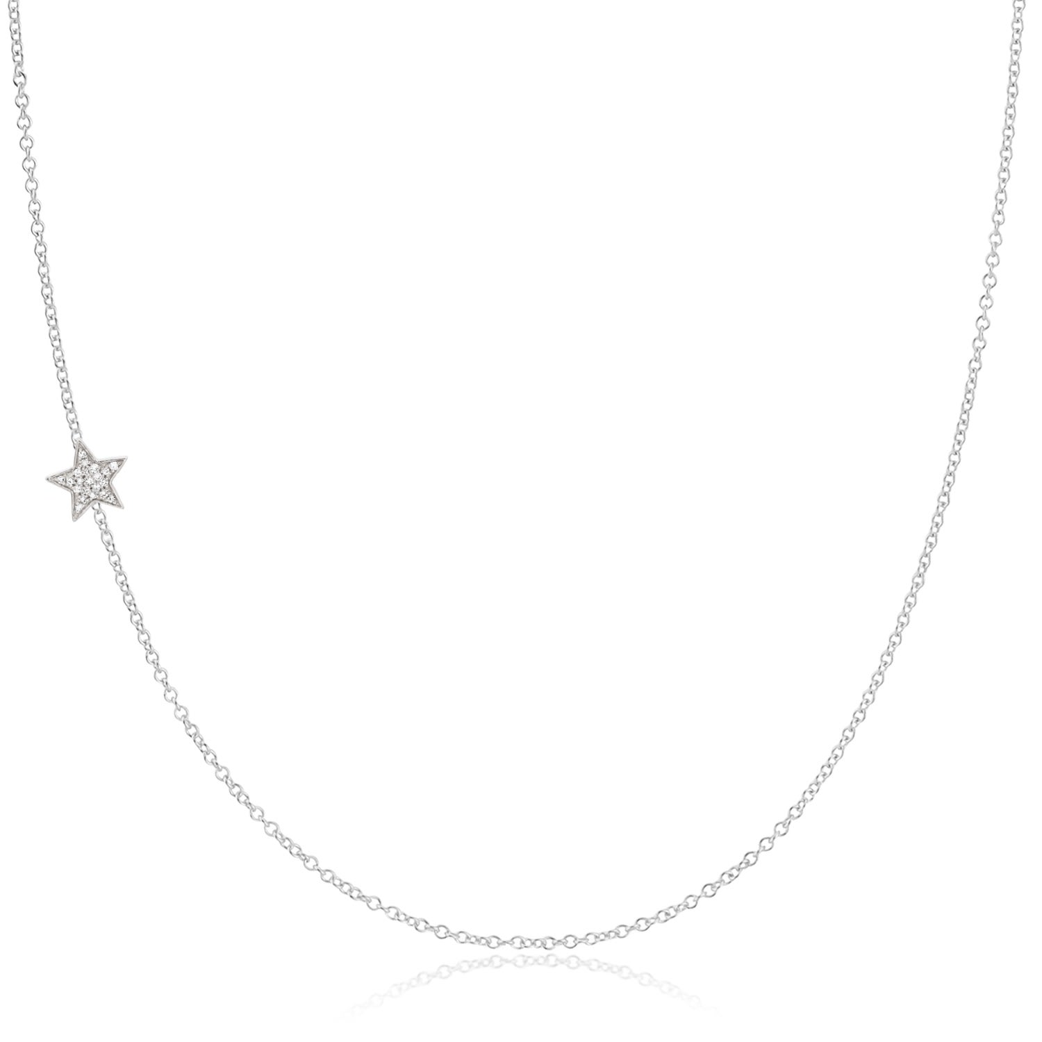 Women’s 14K Gold Asymmetrical Charm Necklace - White Gold - Pavé Star Maya Brenner