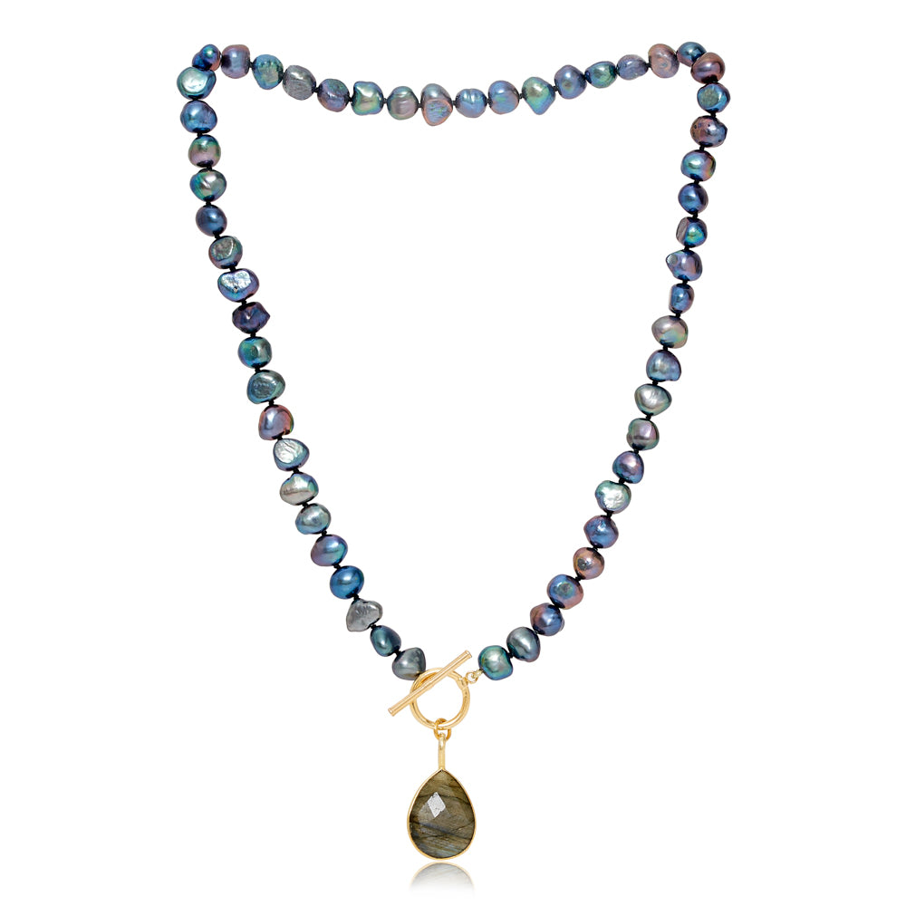 Women’s Clara Peacock Black Cultured Irregular Freshwater Pearl Necklace With Labradorite Gold Vermeil Drop Pearls of the Orient Online