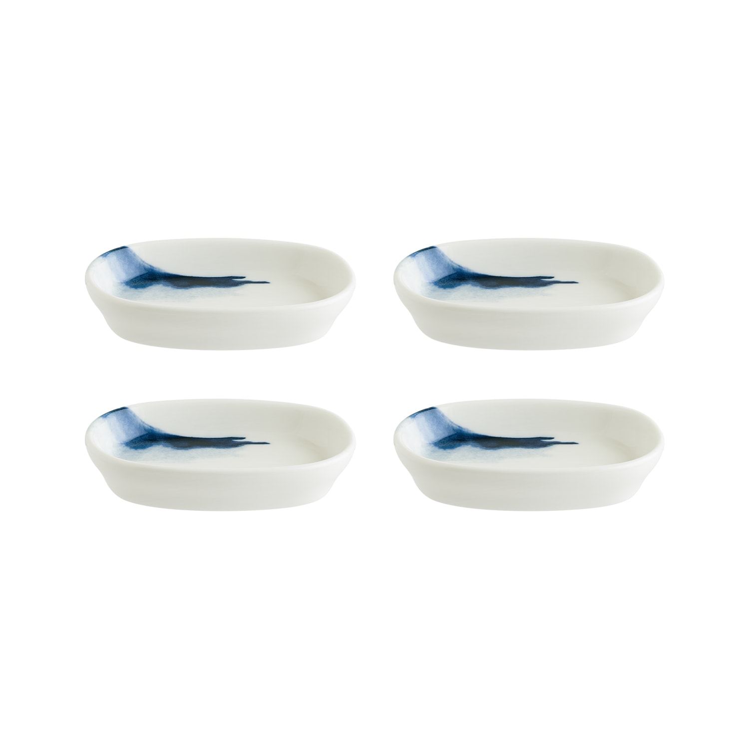 Blue / White 4Xblue Wave Porcelain Platter Decorated Oval 4.00" X 2.50" X 0.75" Set Of Four One Size Turgla Home