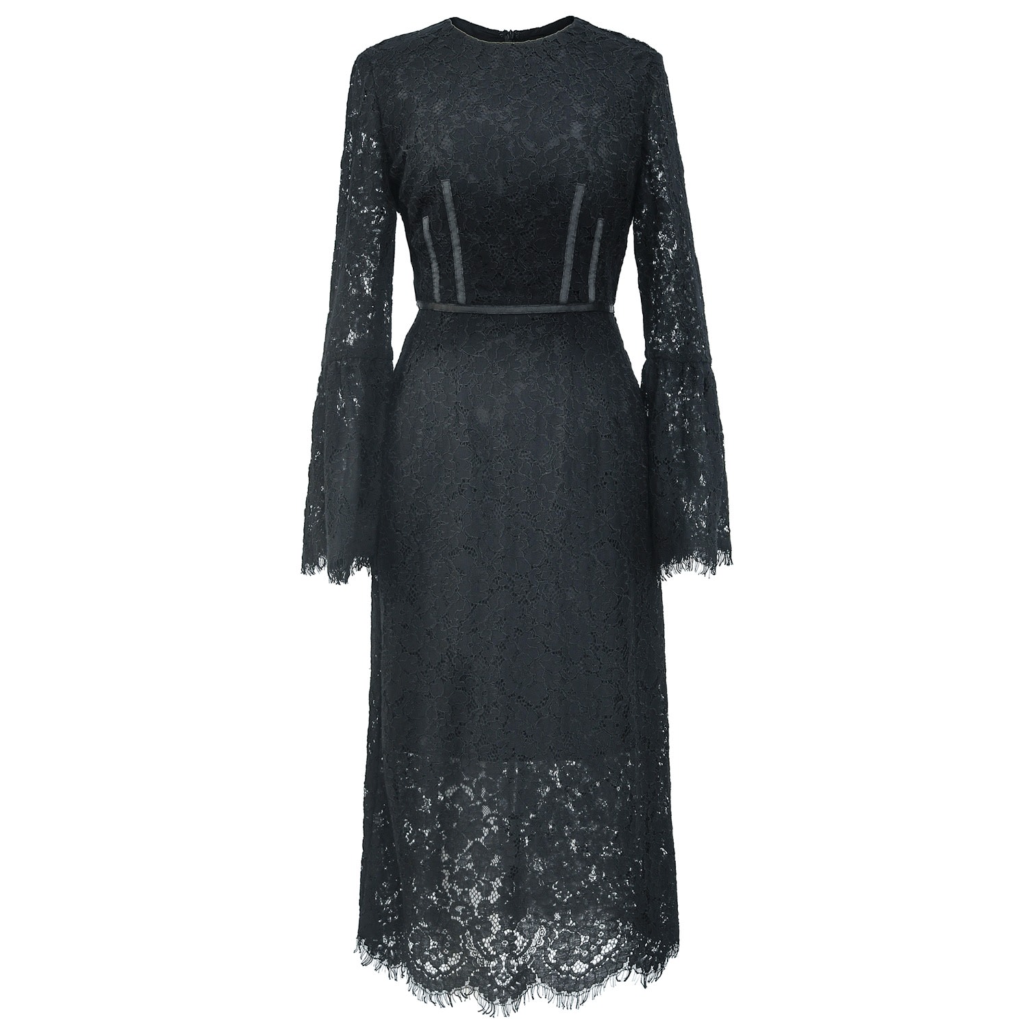 Women’s Bustier Lines And Tulip Sleeves Lace Dress - Black Medium Smart and Joy