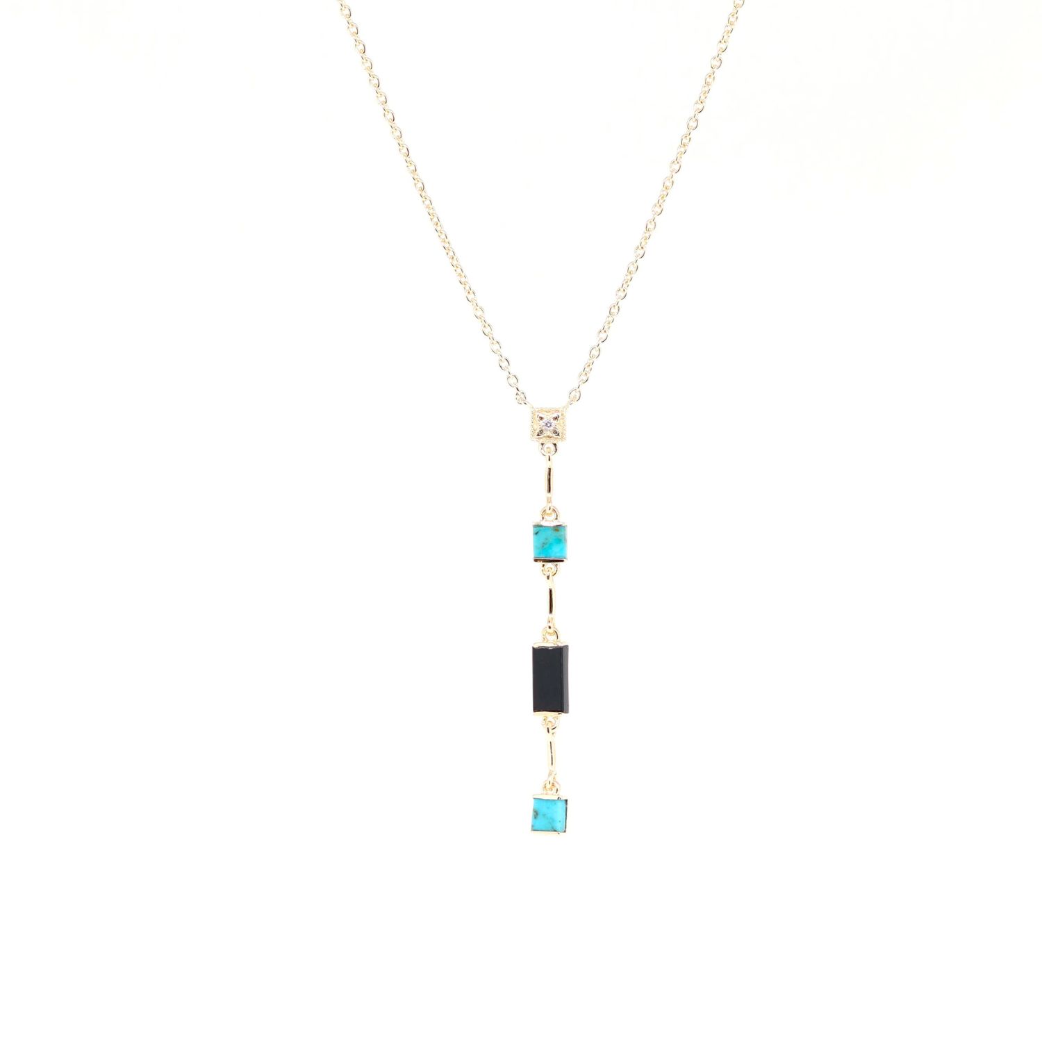 Women’s Blue / Black / Gold Louisette Turquoise & Black Onyx Gold Necklace Lambertine Paris
