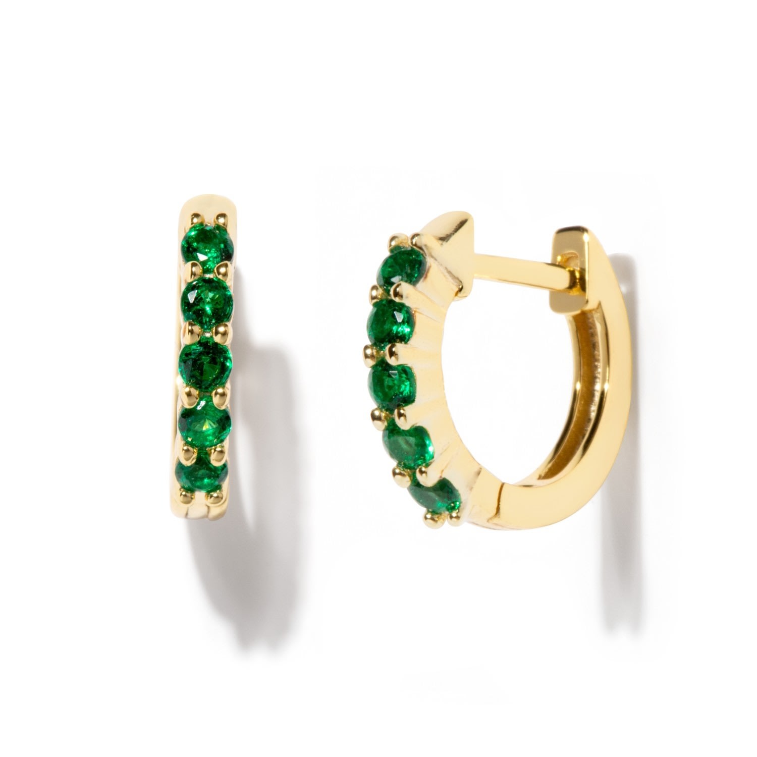 Women’s Green Pave Emerald Huggie Gold Earrings Little Sky Stone