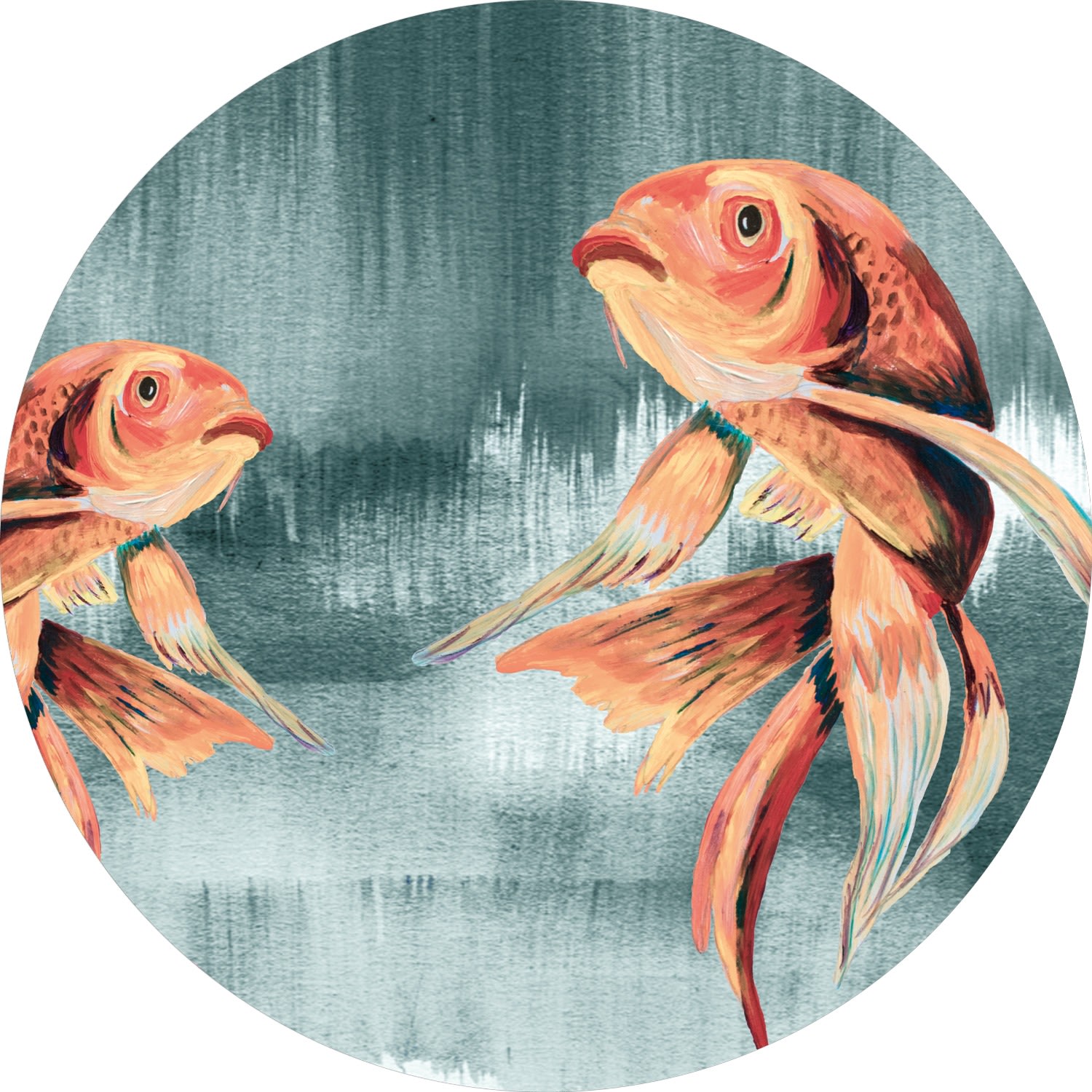 Yellow / Orange Circle Wall Sticker Koi Fishes Catchii