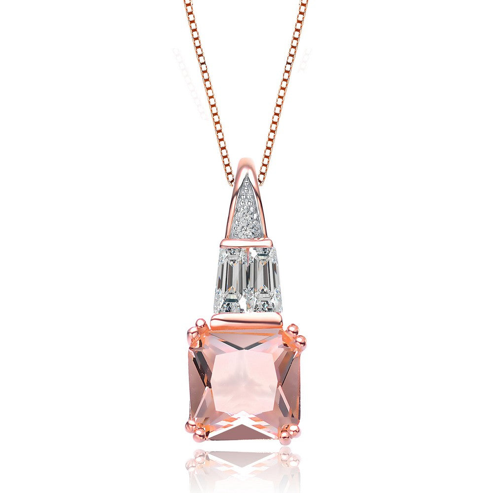 Women’s Rose Gold Sterling Silver Champagne Cubic Zirconia Pendant Necklace Genevive Jewelry