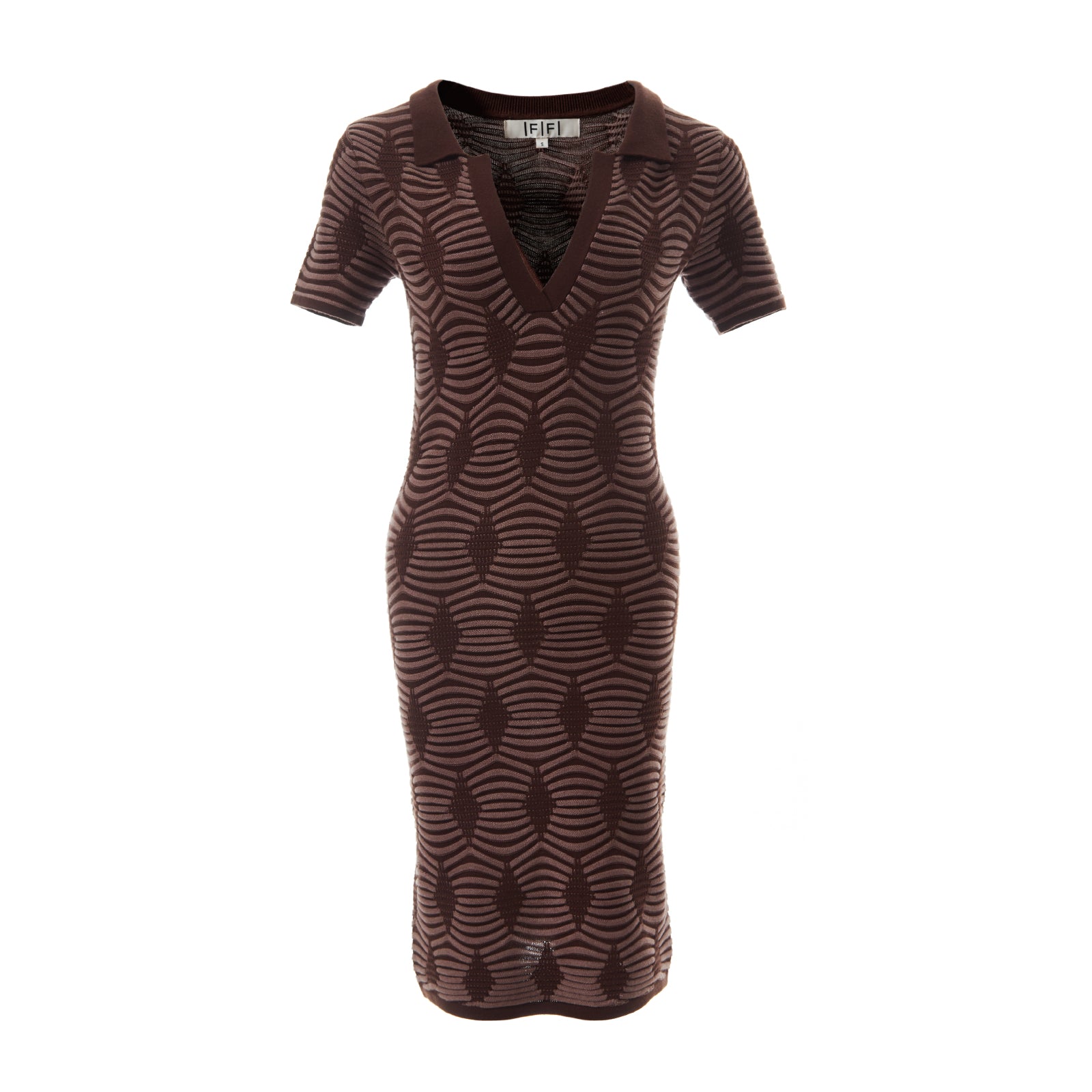 Women’s Fully Fashioning Lisette Geometric Pattern Polo Dress - Brown Xs