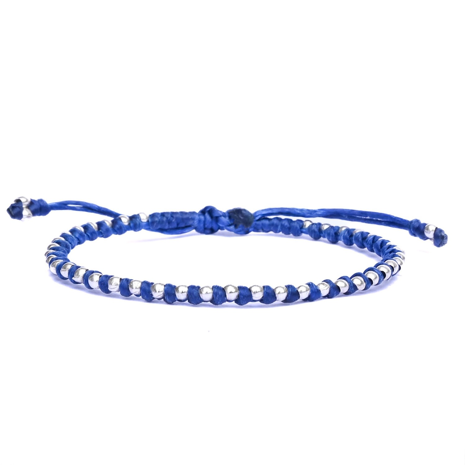 Women’s Dainty Blue Handmade Friendship Bracelet With Tiny Silver Beads - Spitafields Harbour Uk Bracelets