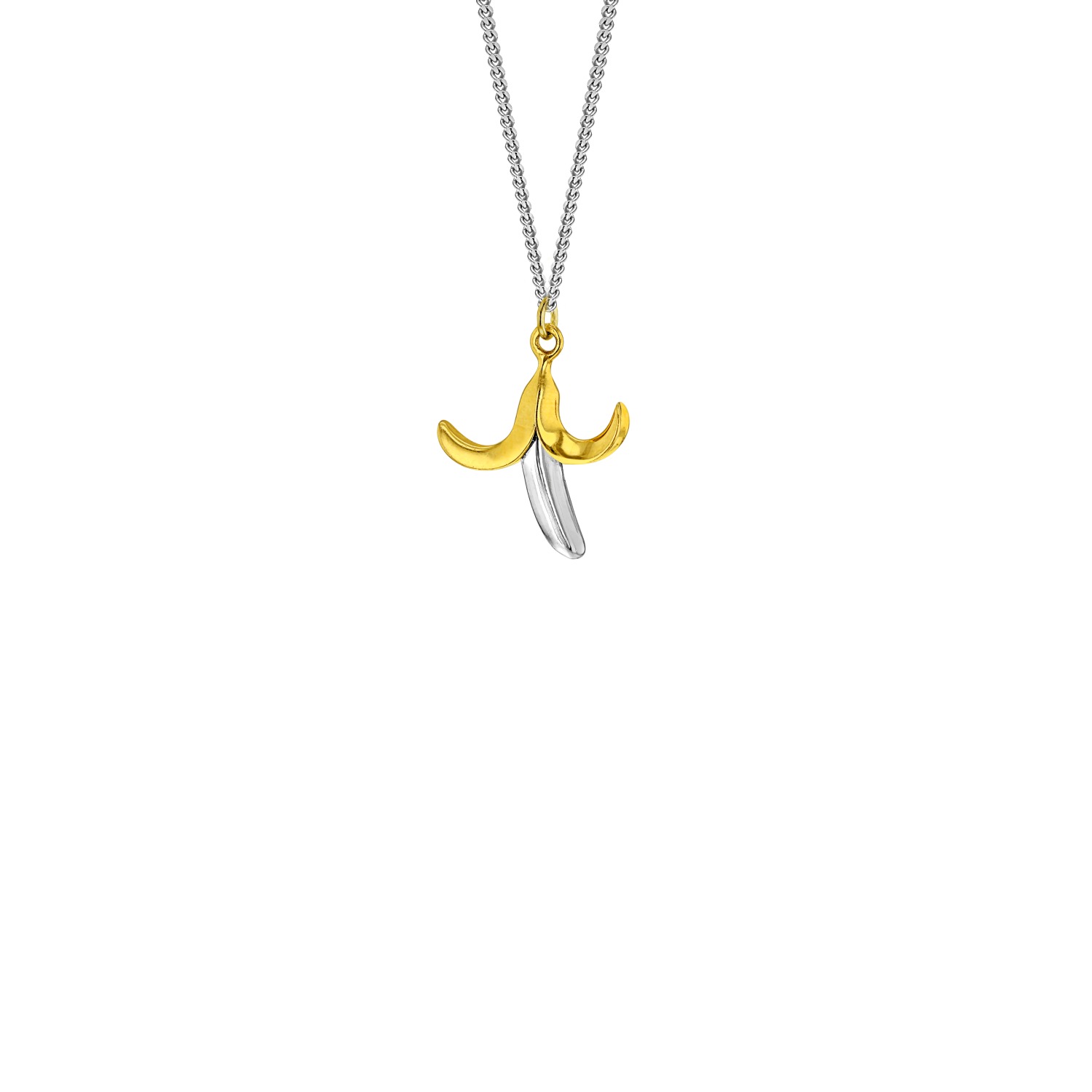 Men’s 2 Tone 18Kt Gold-Plated & Sterling Silver Mini Banana Pendant On Silver Chain True Rocks