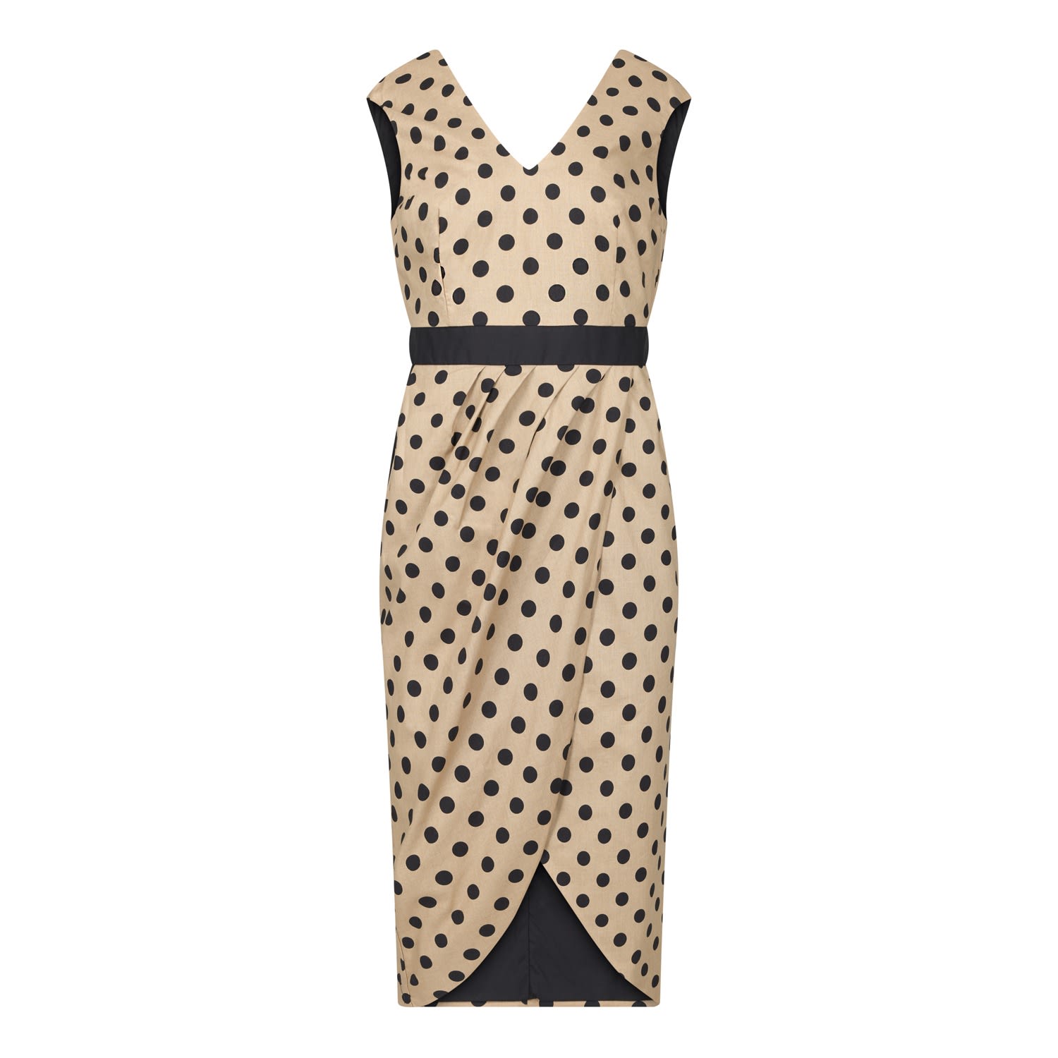 Women’s Neutrals / Black Bessie Beaming Illusion Wrap Dress In Natural & Black Polka Dots Large Deer You