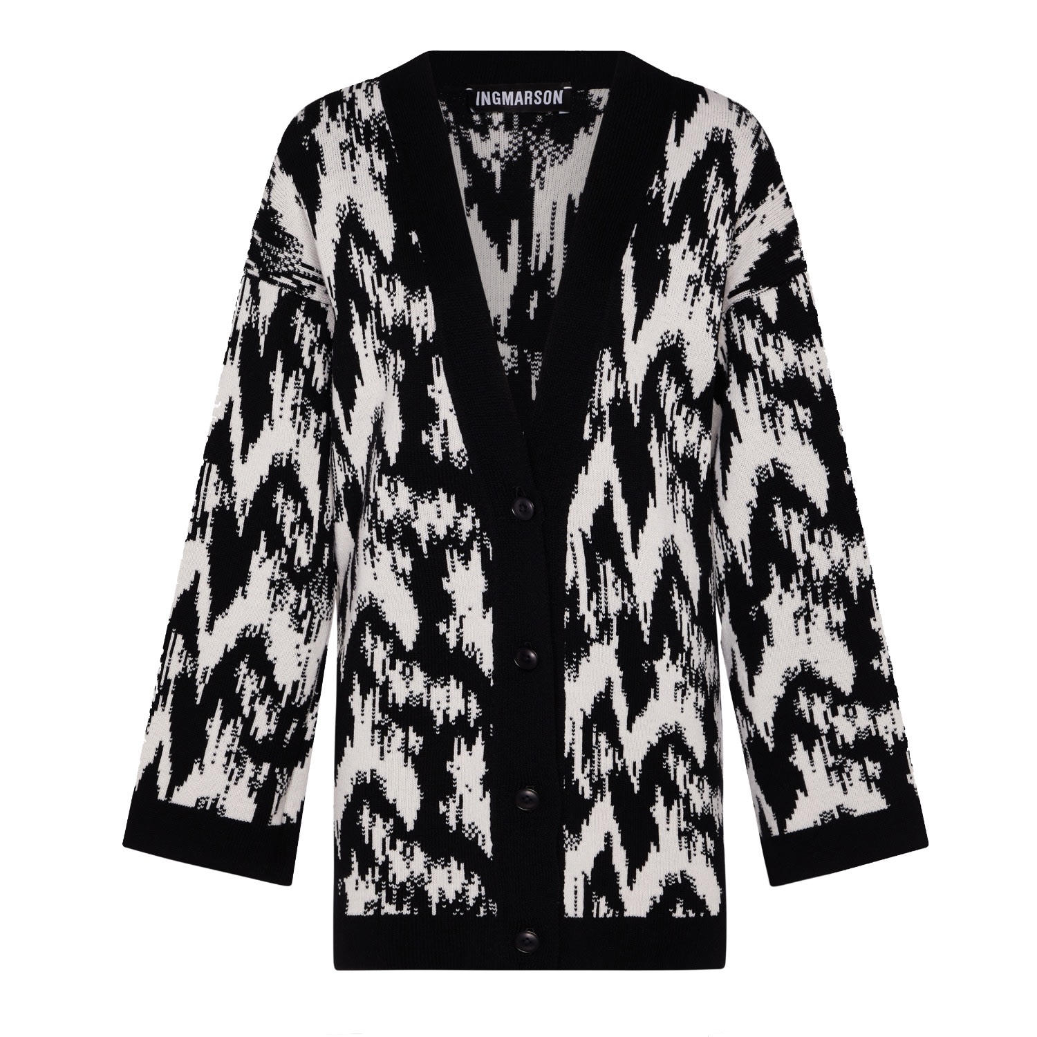 Black Ikat Organic Cotton Knitted Cardigan Women Extra Large Ingmarson