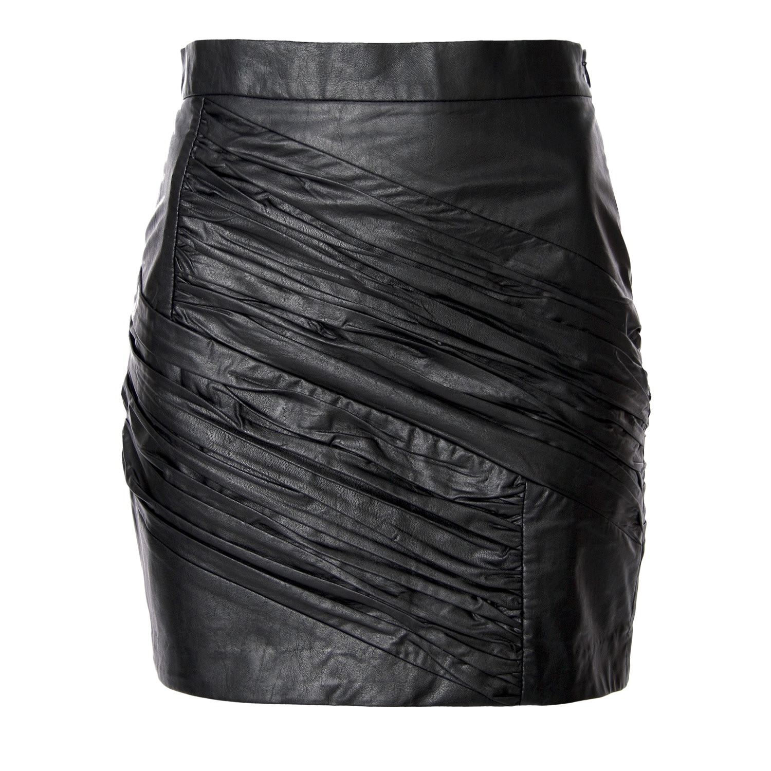 Women’s Jolie Cynical Black Creased Vegan Leather Mini Skirt Large Aggi