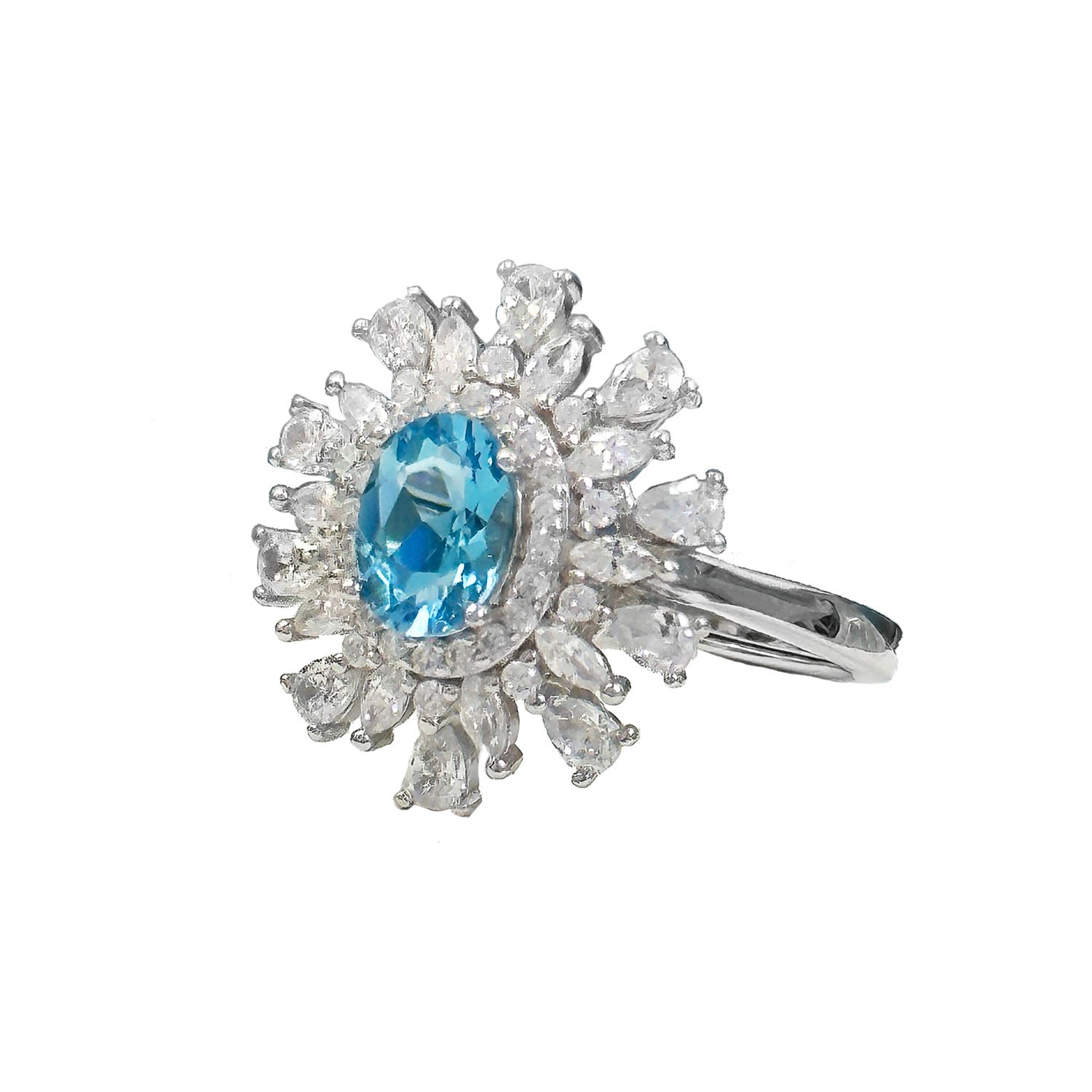 Women’s Blue Topaz With Sterling Silver Flower Setting Birthstone Ring Ms. Donna