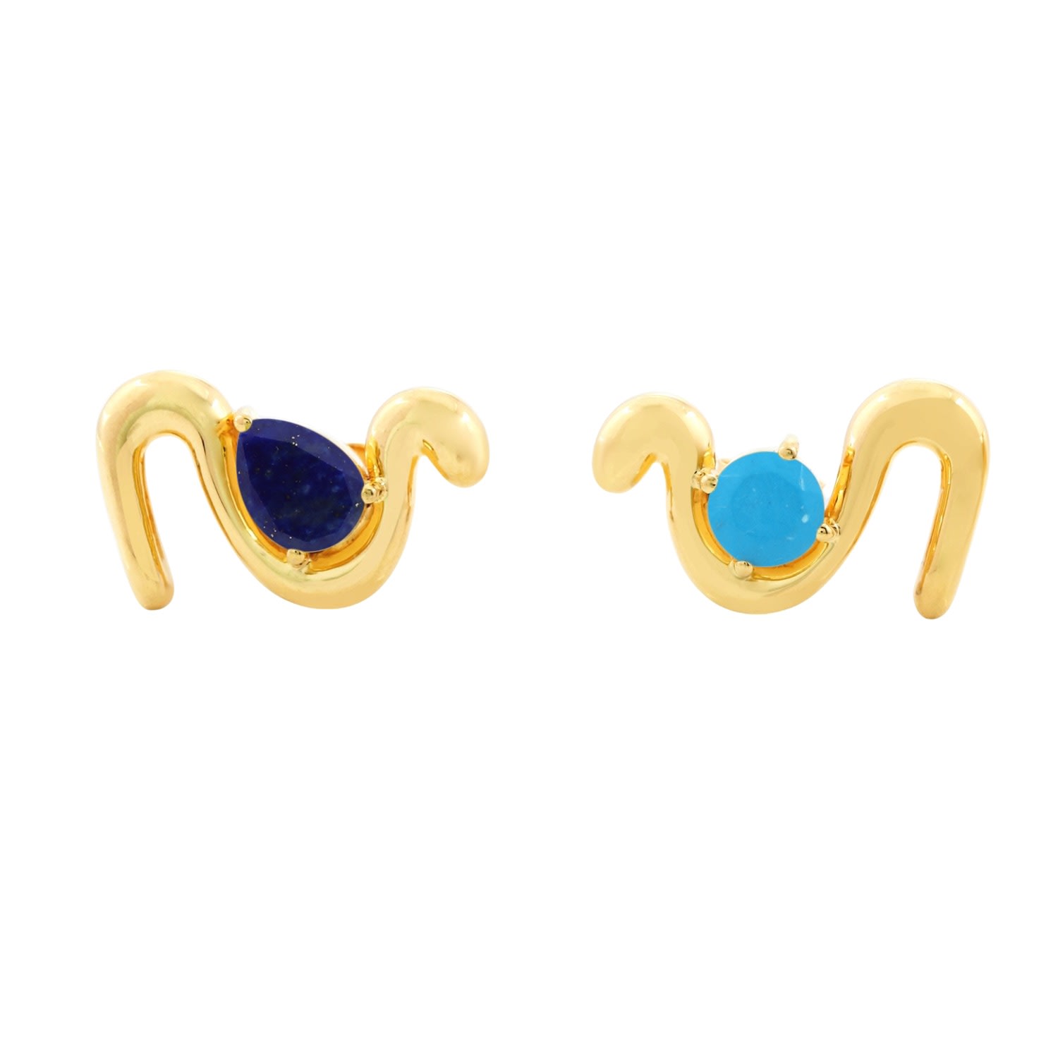 Women’s Gold / Blue Azur Statement Earrings Lapis Lazuli, Turquoise, Recycled 18K Gold Vermeil La Cte Club