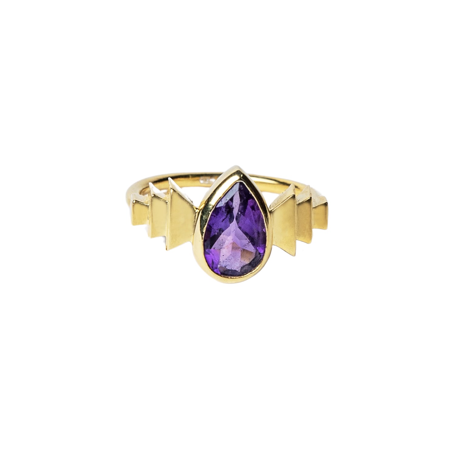 Women’s Silver Art Deco Amethyst Gemstone Ring Golden Horn Jewellery