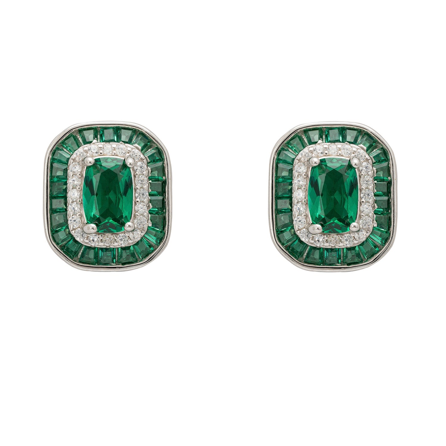 Women’s Silver / White / Green Great Gatsby Stud Earrings Emerald Silver Latelita