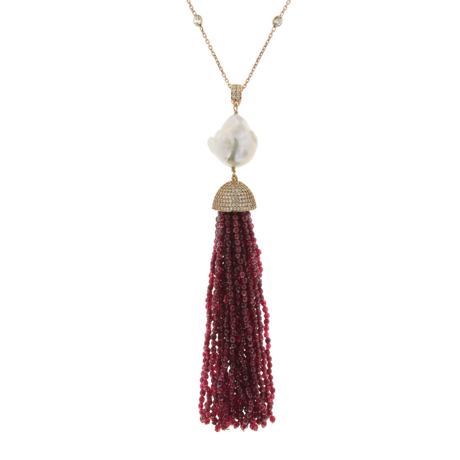 Women’s Red Jade Baroque Tassel Necklace In Yellow Gold Cosanuova