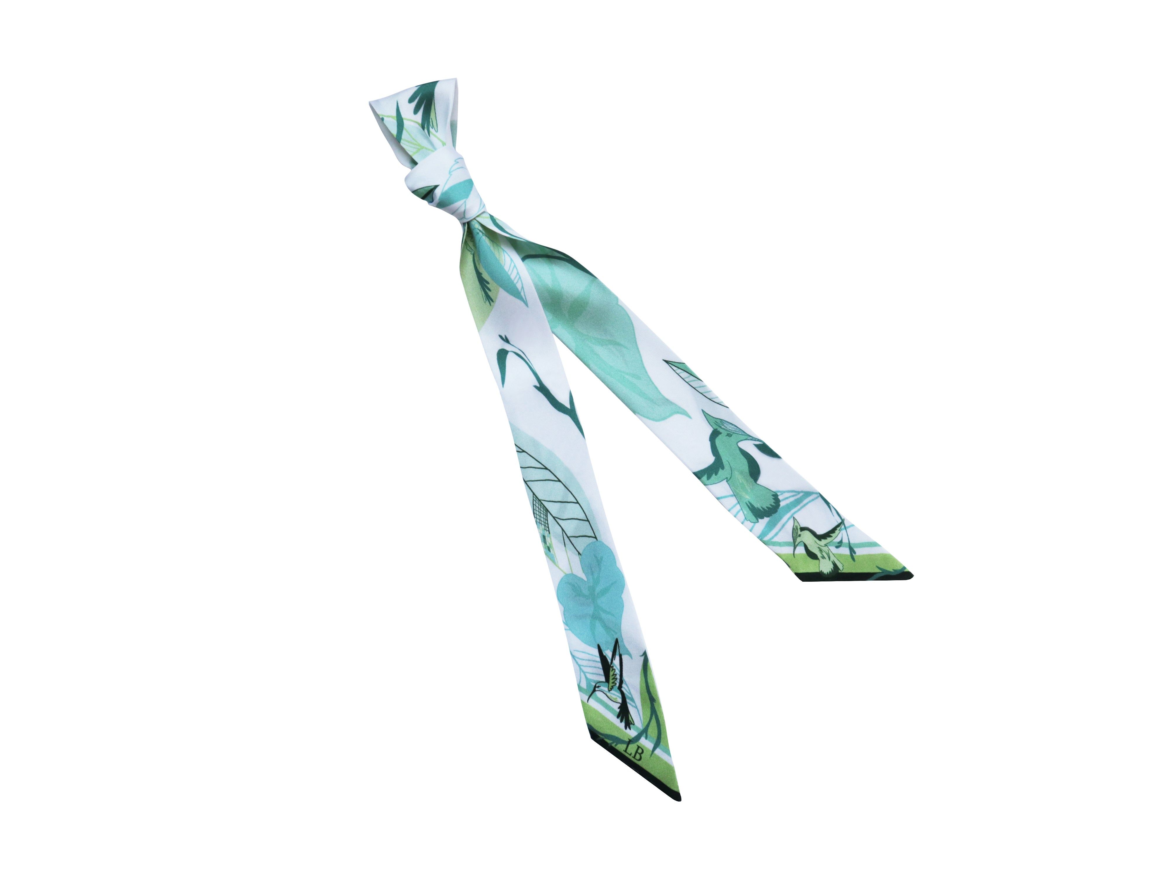 Women’s Green / White Banderole - Silk Ribbon Scarf - Bird Foliage White And Green Lalage Beaumont