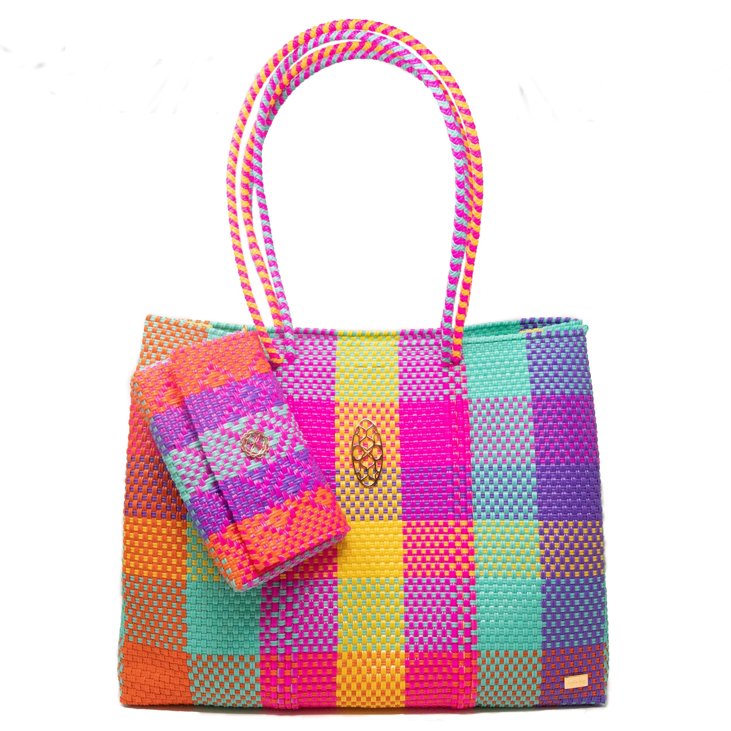 Women’s Travel Square Colorful Tote Bag With Clutch One Size Lolas Bag