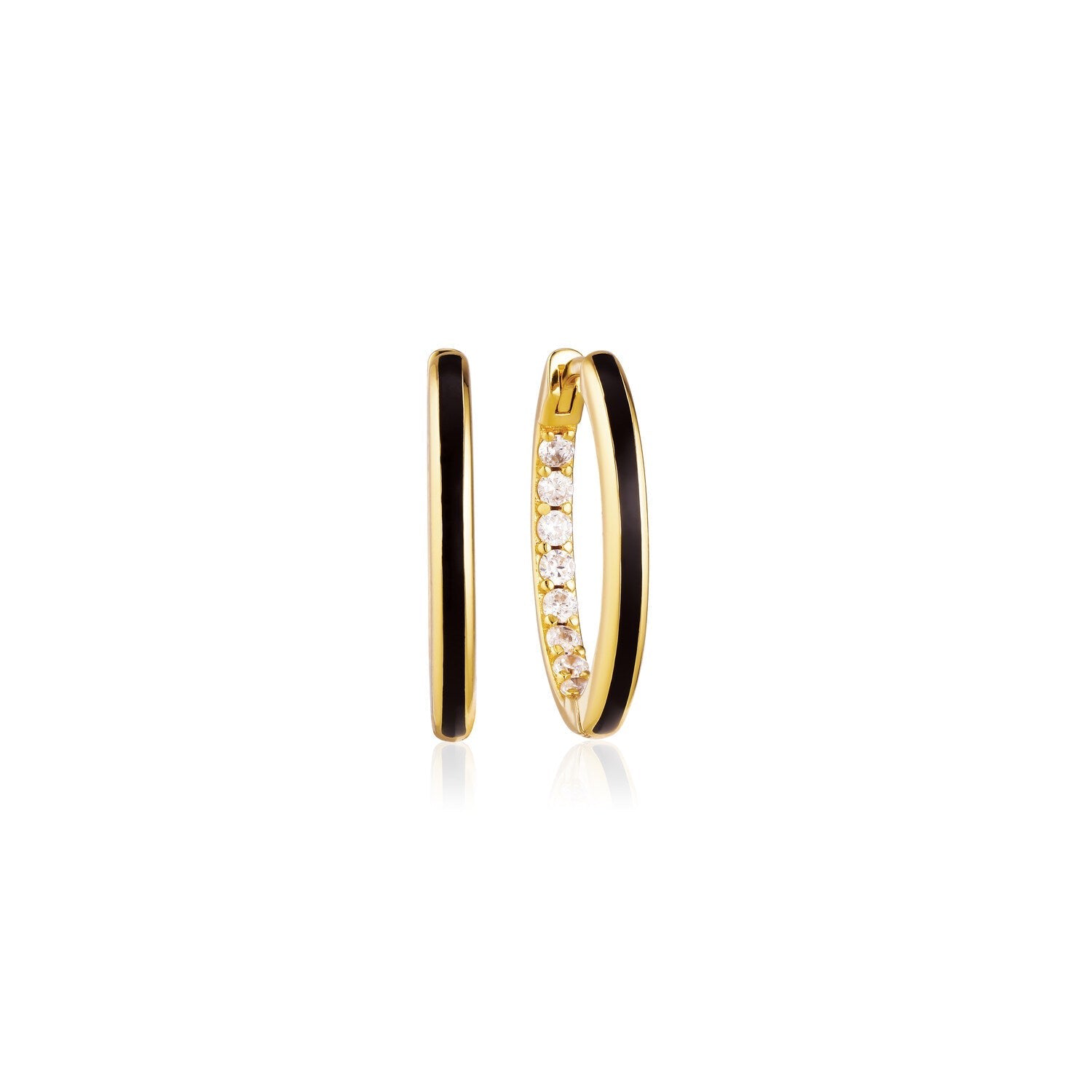 Women’s Black / Gold Small Black Enamel Hoop Earrings In Gold Gold Trip