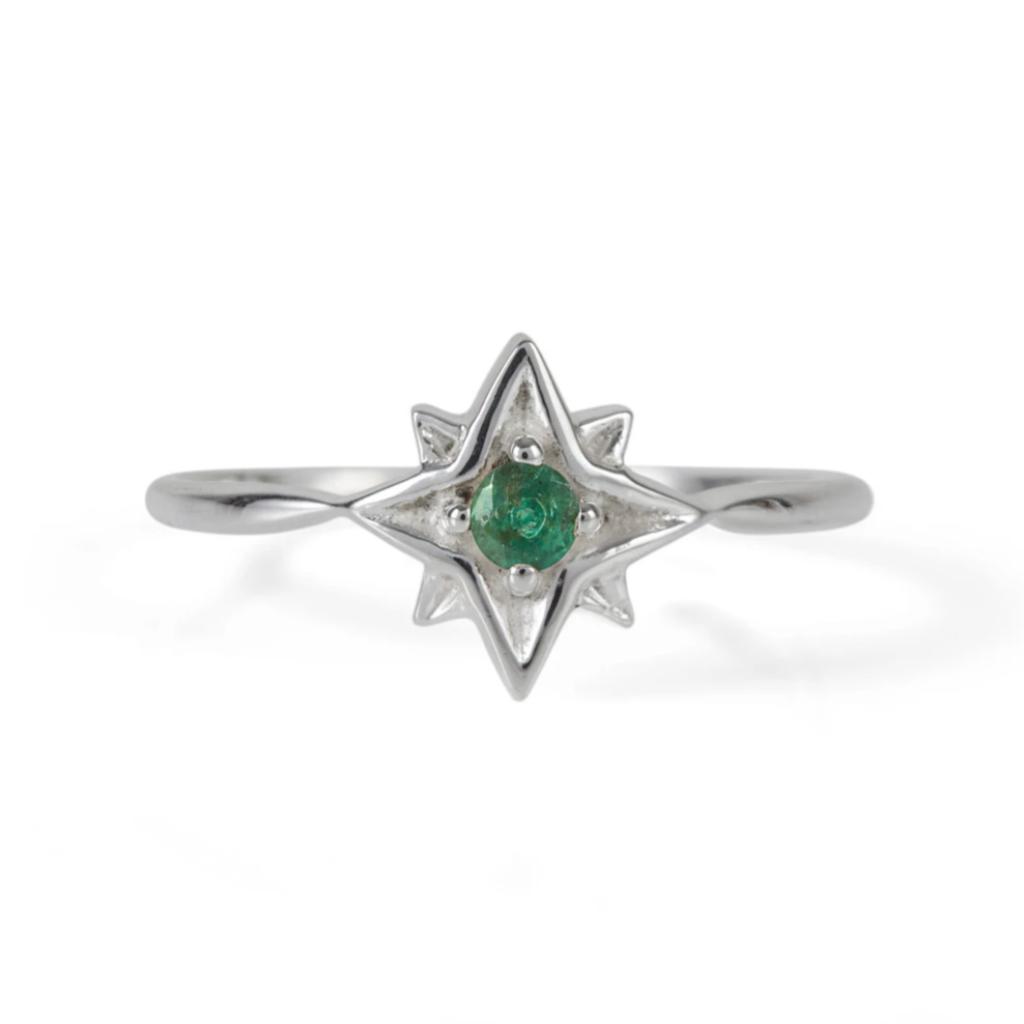 Women’s Guiding North Star Silver Ring - Emerald Charlotte’s Web Jewellery