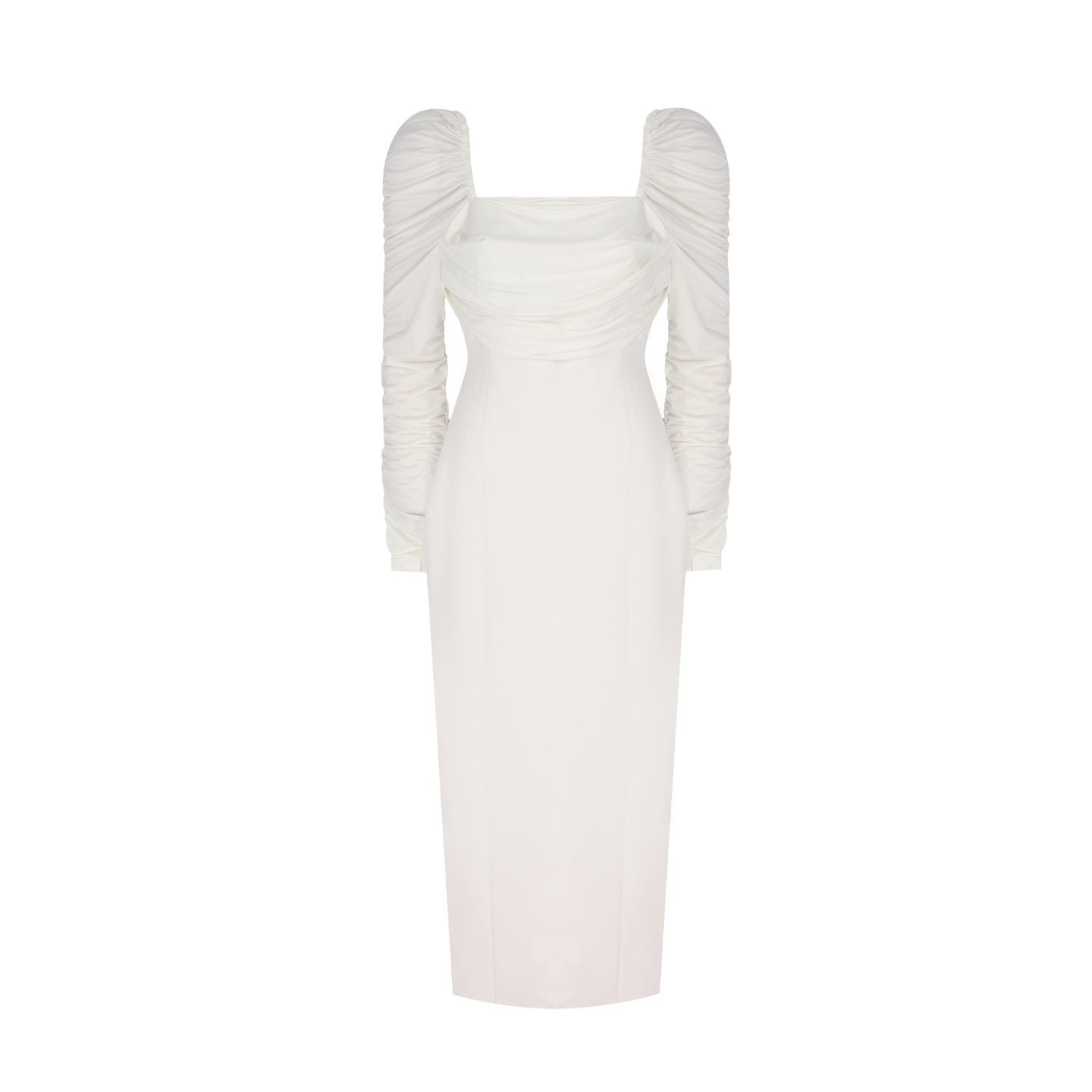 Women’s Ava Ruched Sleeves Bodycon Dress - White Medium Nal