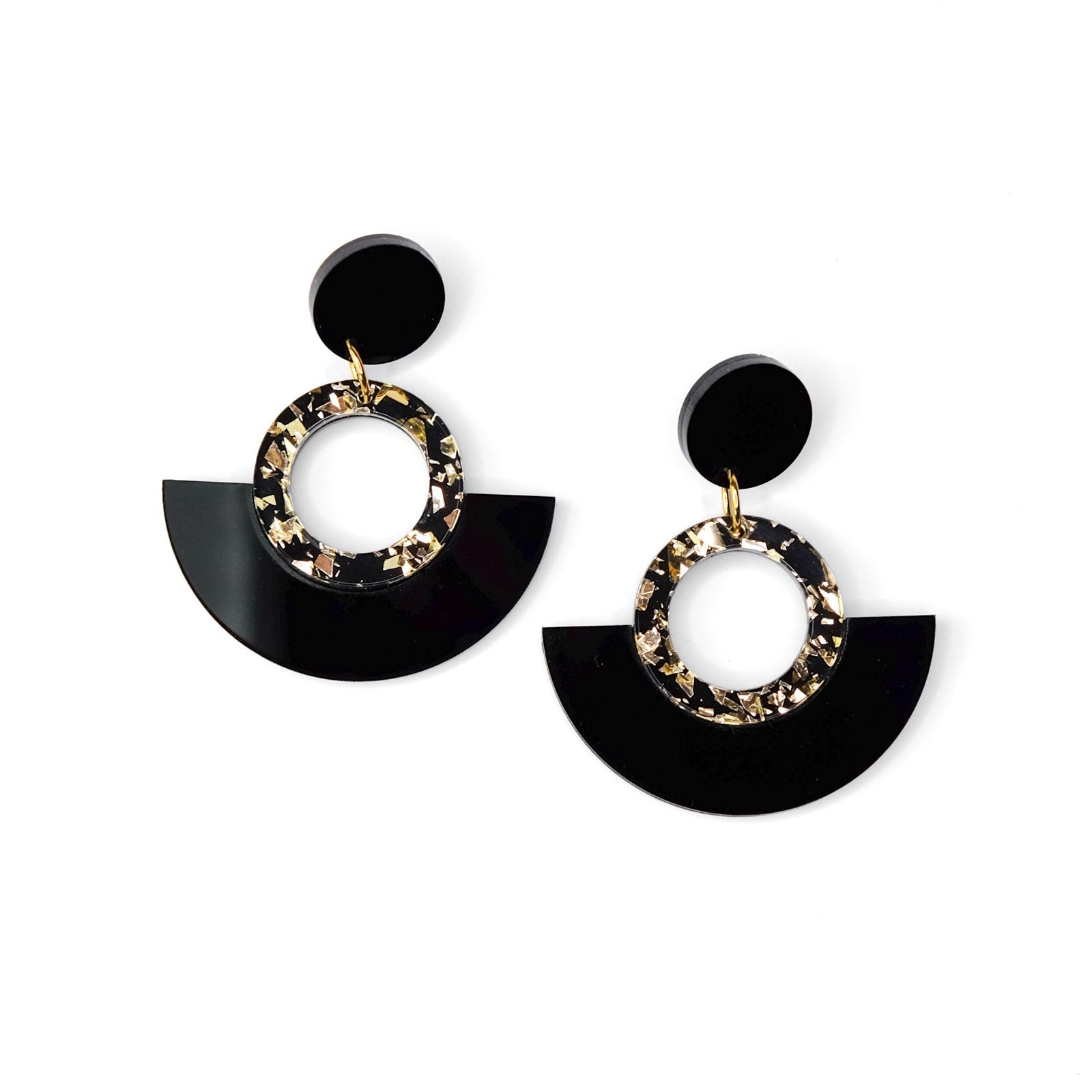 Women’s Gold / Black Joyce Hoop Dangles In Black & Gold Glitter By Chavelli