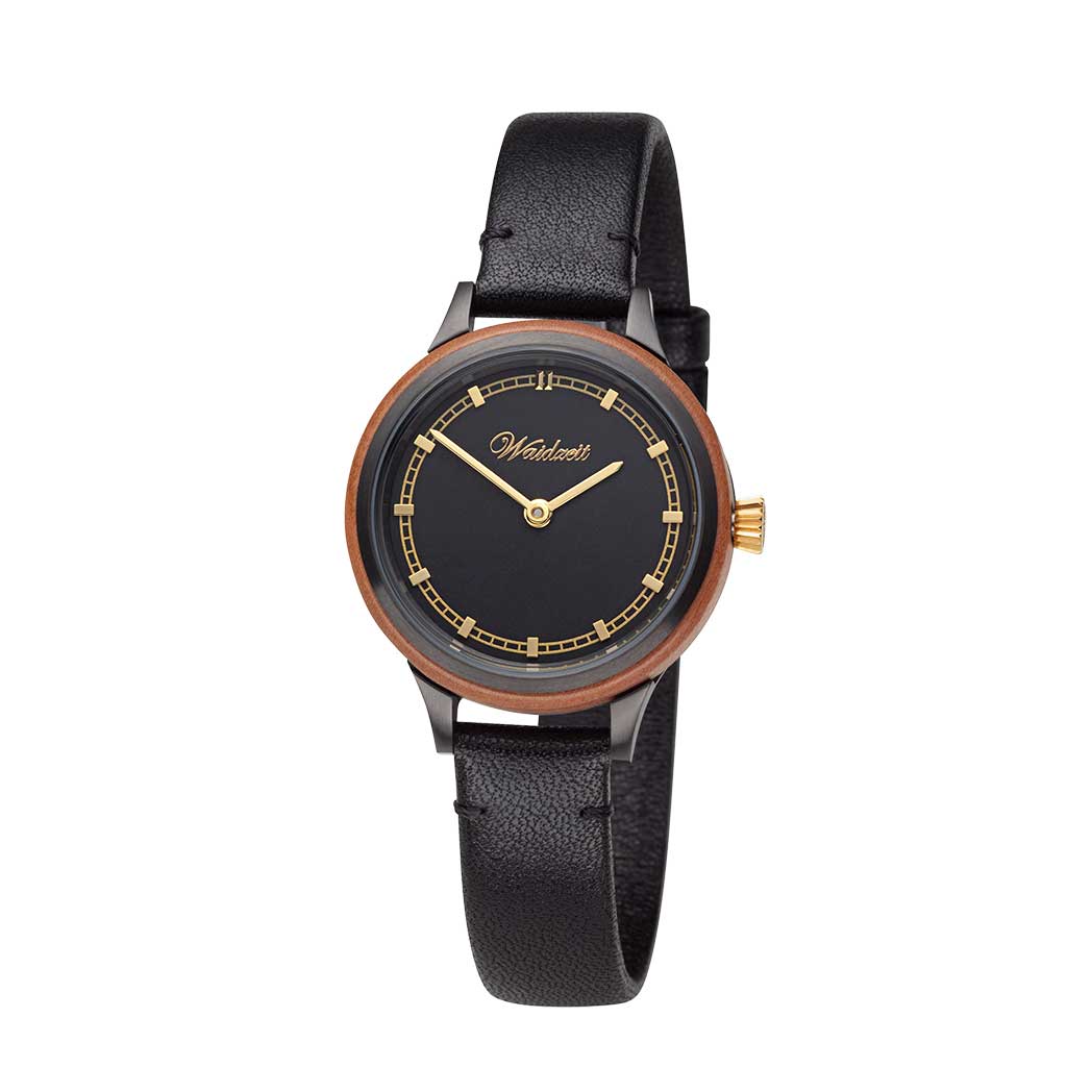 Women’s Gold / Black / Brown Cherry Blossom With Leather Strap Watch Waidzeit