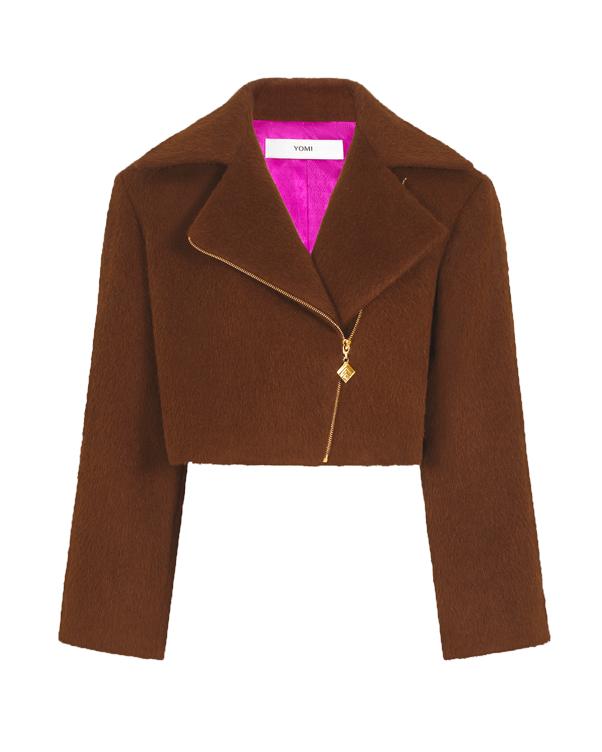 Women’s Cropped Zip Front Blazer Brown M/L Yomi