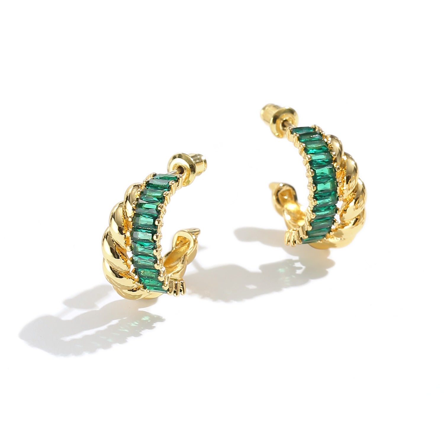 Women’s Emerald Green Twisted Hoop Earrings Classicharms