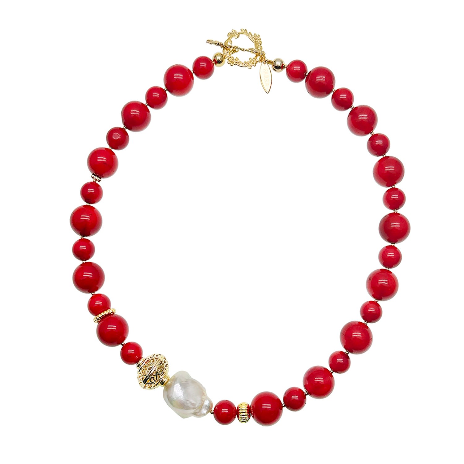 Women’s Red Coral With Baroque Pearl Statement Necklace Farra