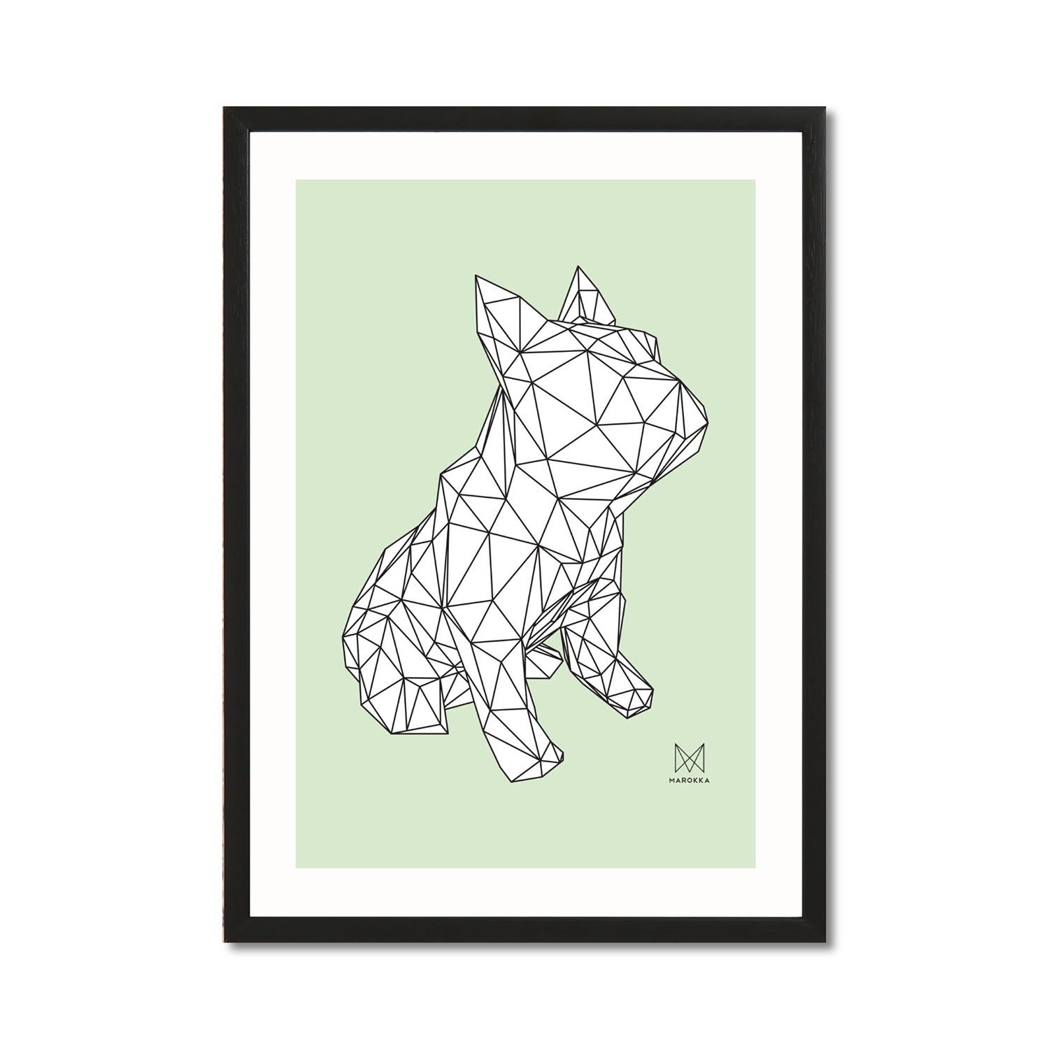 French Bulldog Geometric Print - Frank On White On Green Marokka Design